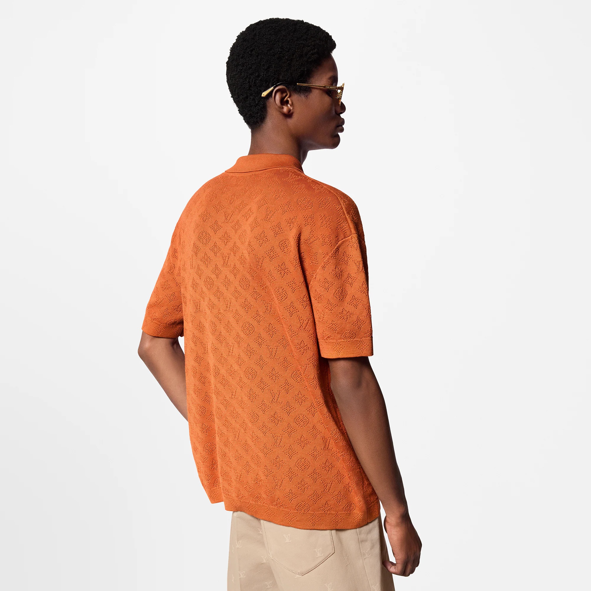 Monogram Pointelle Short-Sleeved Cotton Shirt - 5