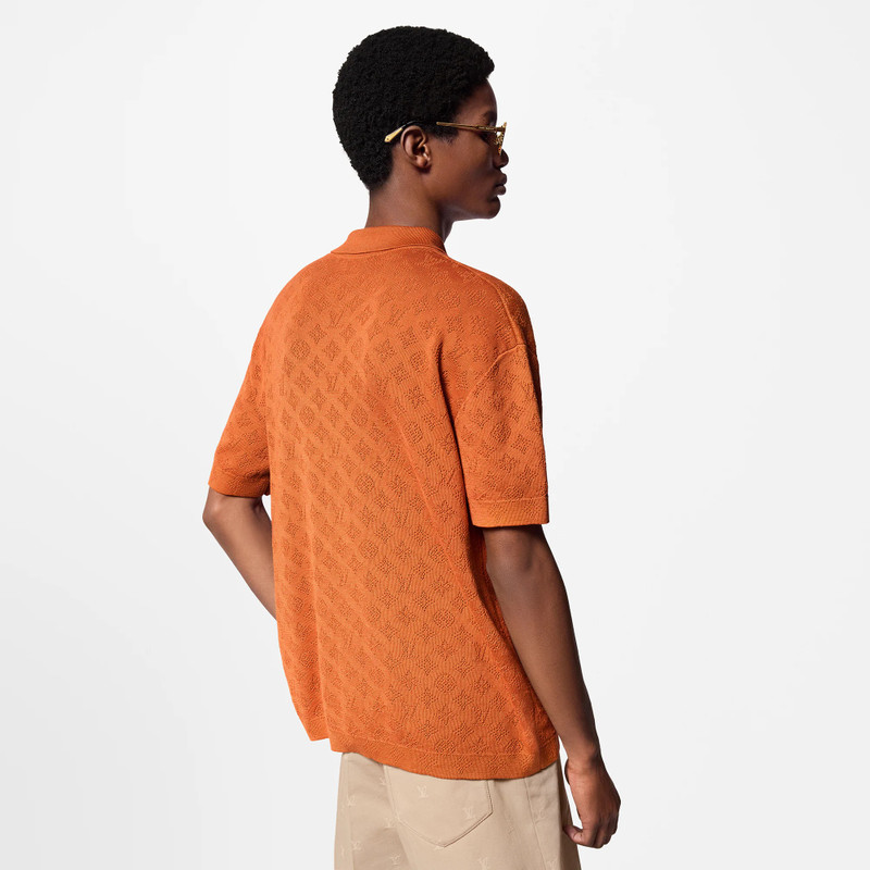 Monogram Pointelle Short-Sleeved Cotton Shirt 5