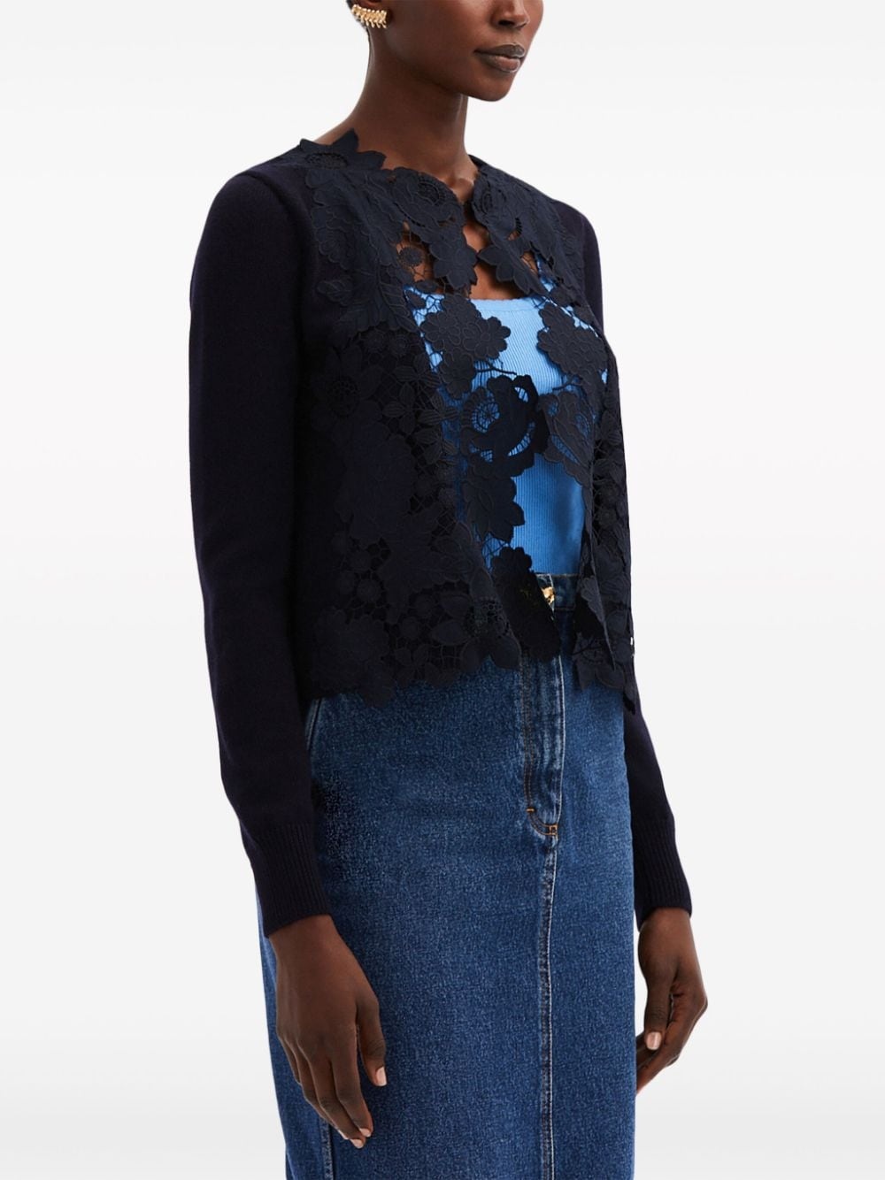 Mixed Botanical lace-panelled cardigan - 4