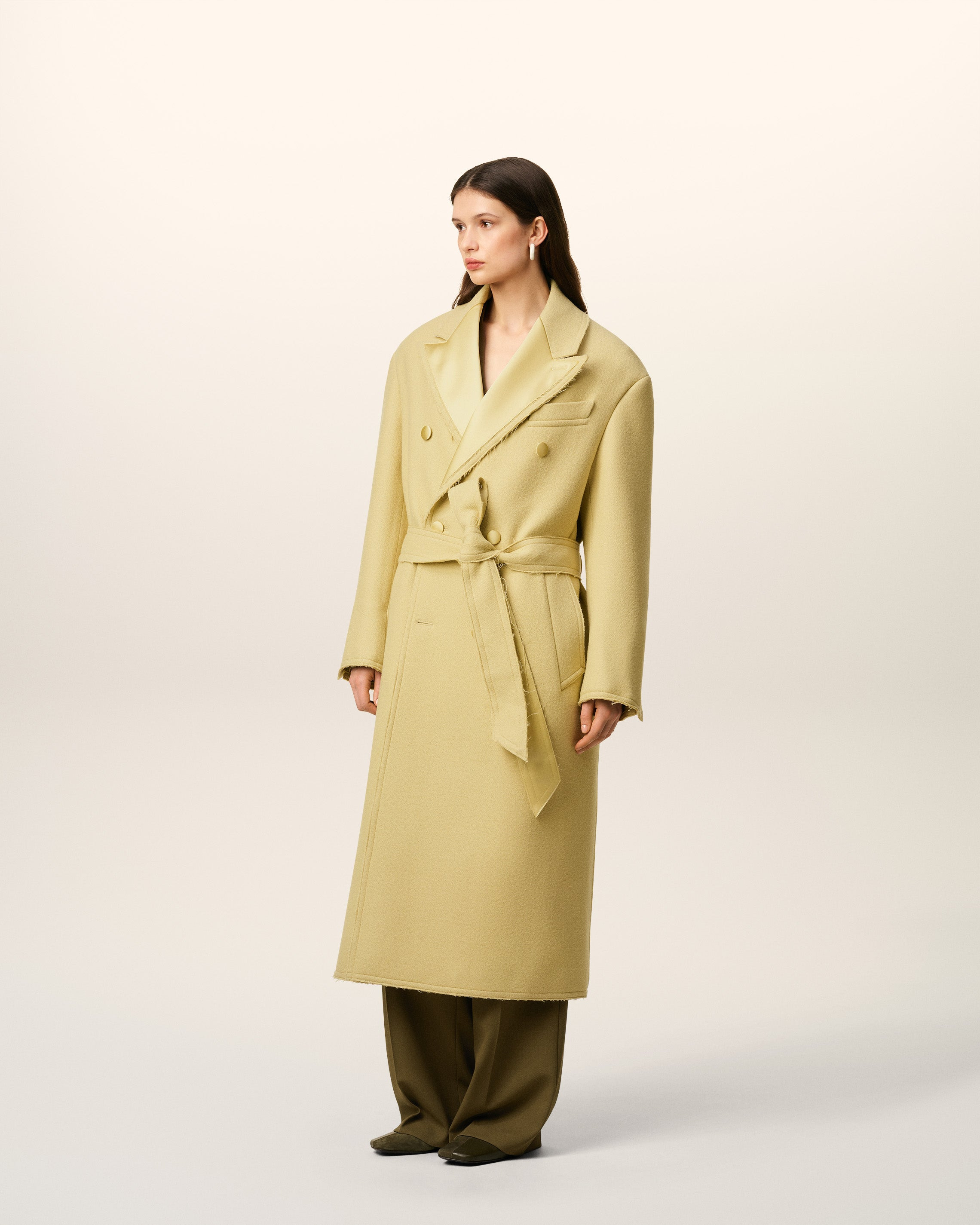 GREEN WOOL DOUBLE BREASTED LONG COAT - 14
