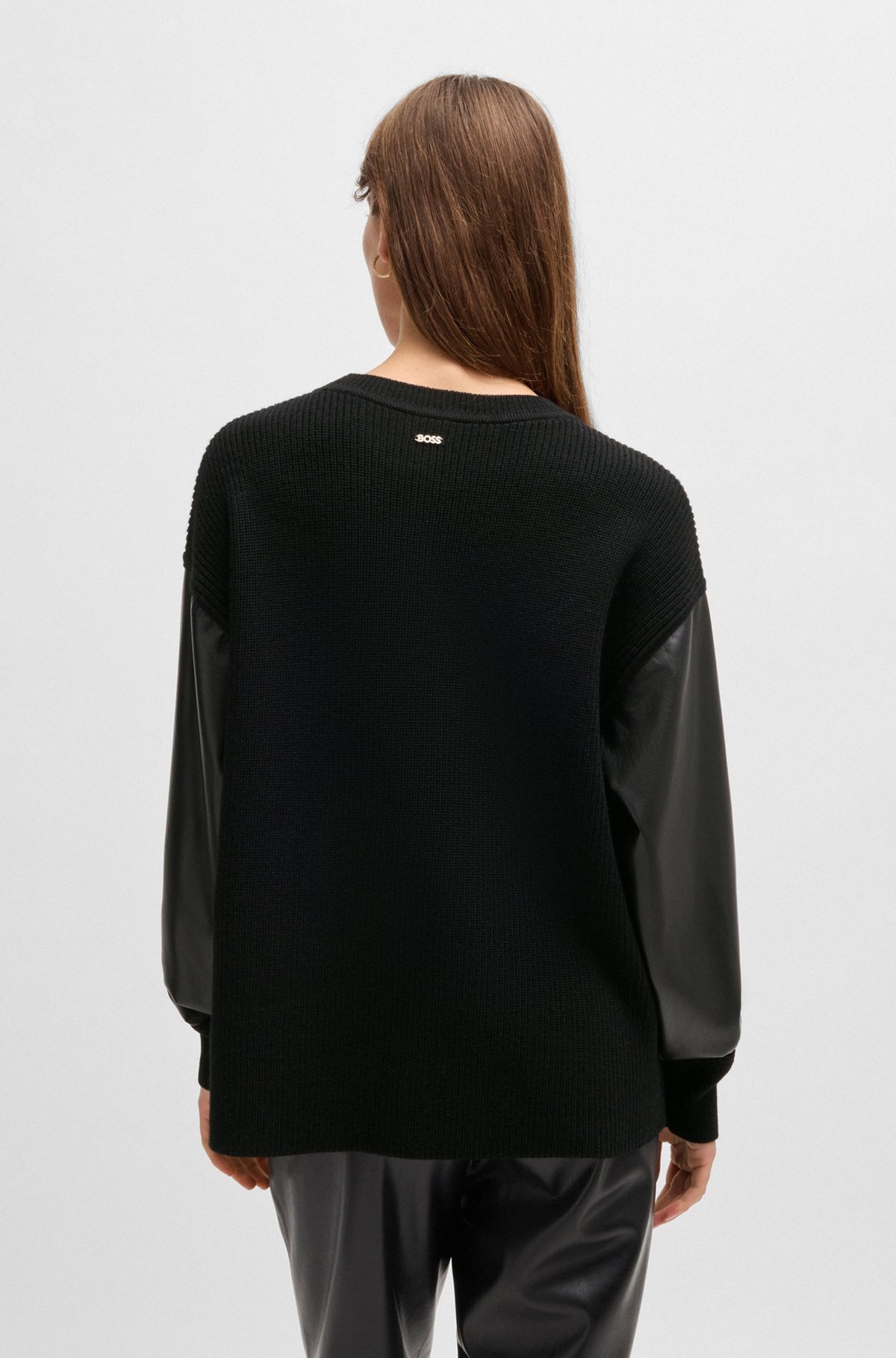 WOOL SWEATER WITH FAUX-LEATHER SLEEVES - 4