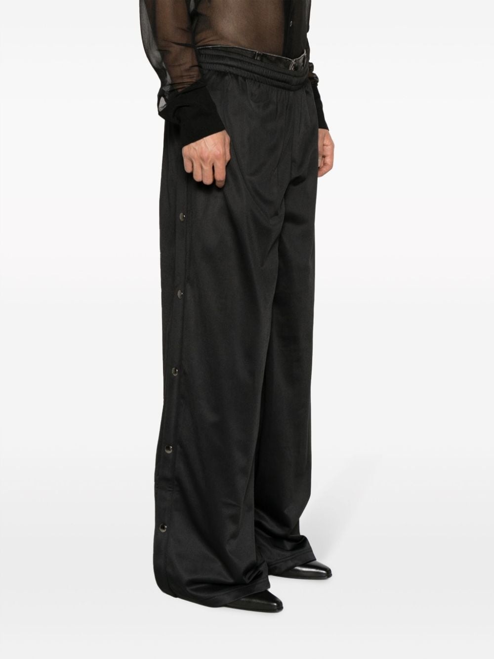 logo-embroidered layered-design wide-leg trousers - 4