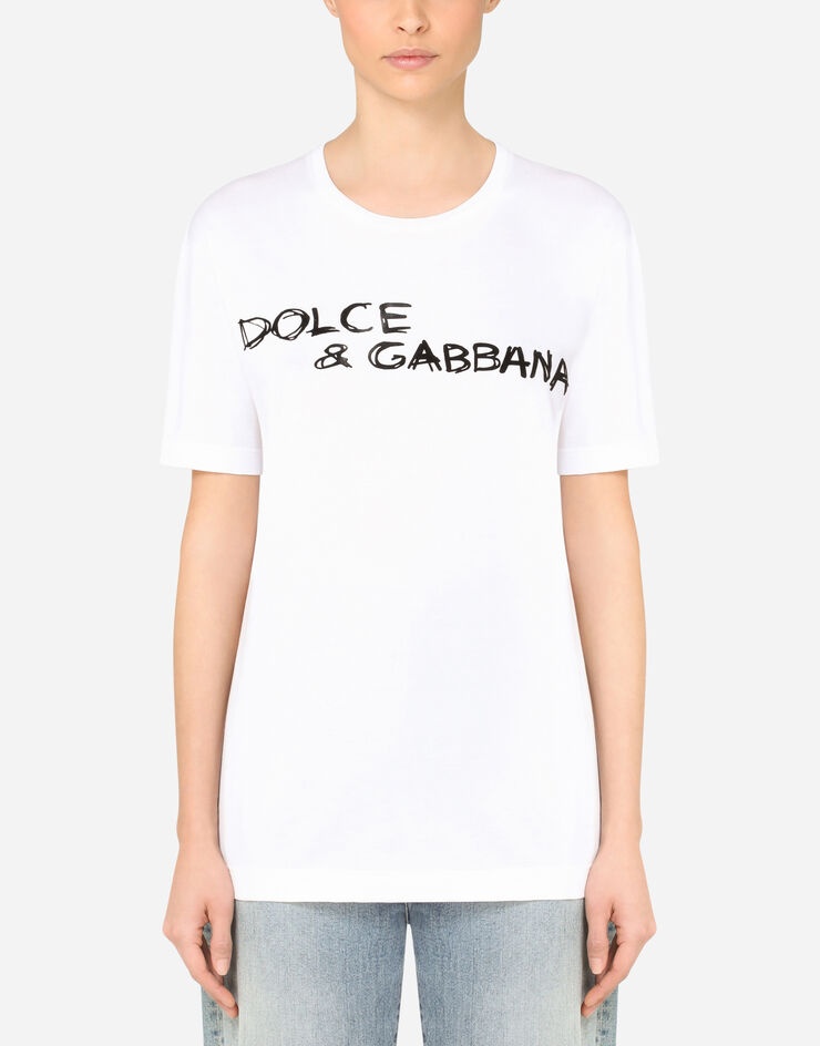 Oversize short-sleeved jersey T-shirt with Dolce & Gabbana lettering - 1