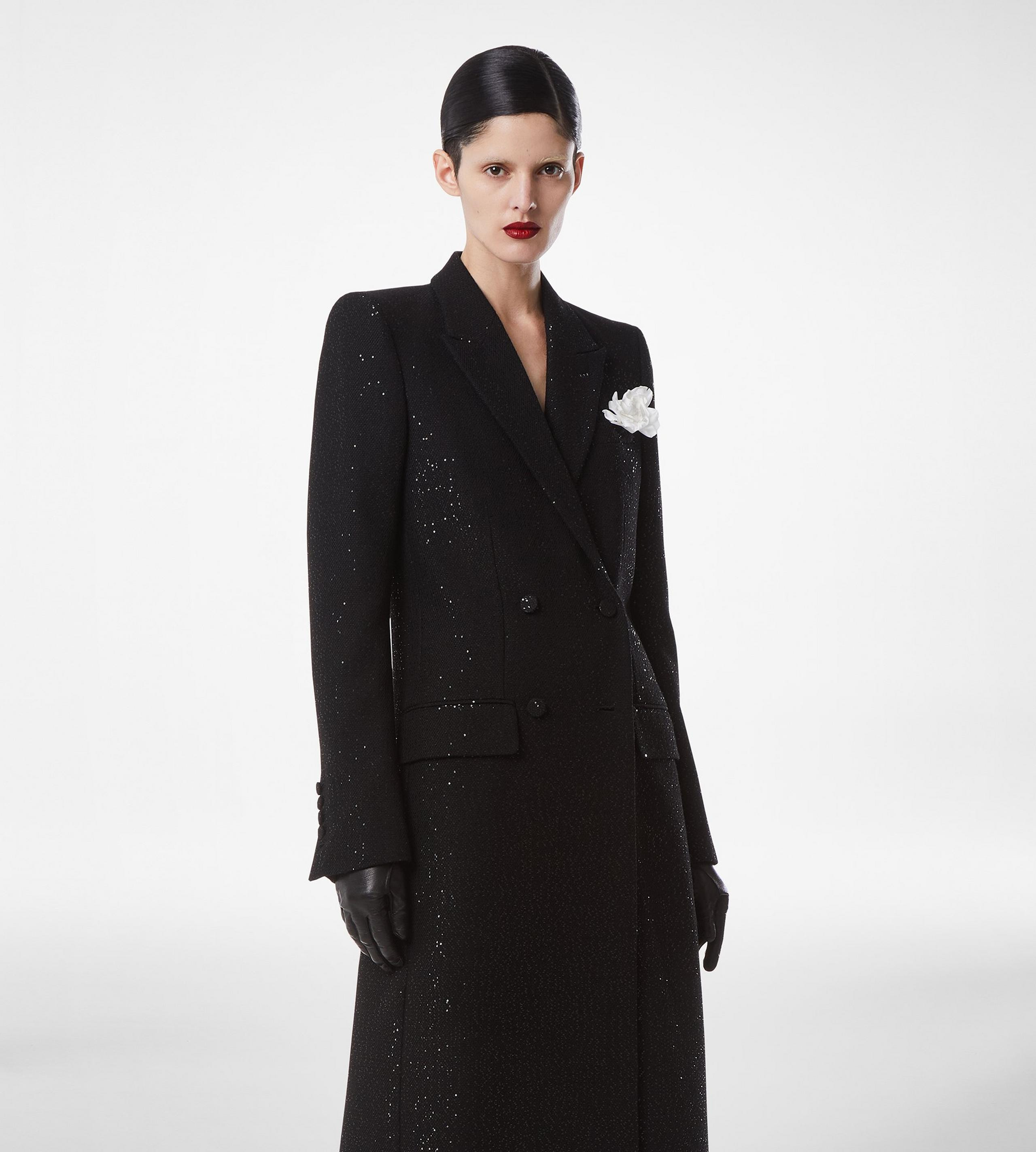 SEQUINED WOOL BLEND CREPE DOUBLE BREASTED COAT - 5