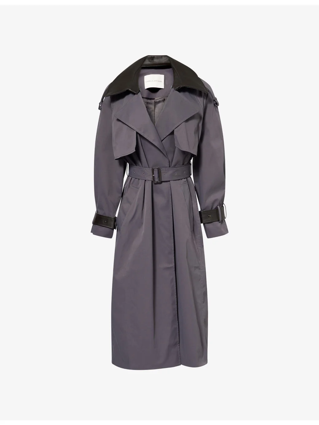 Detachable-Collar Belted Woven Trench Coat - 1