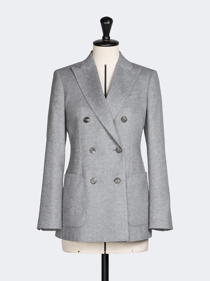 FLASH Double-breasted silk and cashmere blazer - LIGHT GREY 1