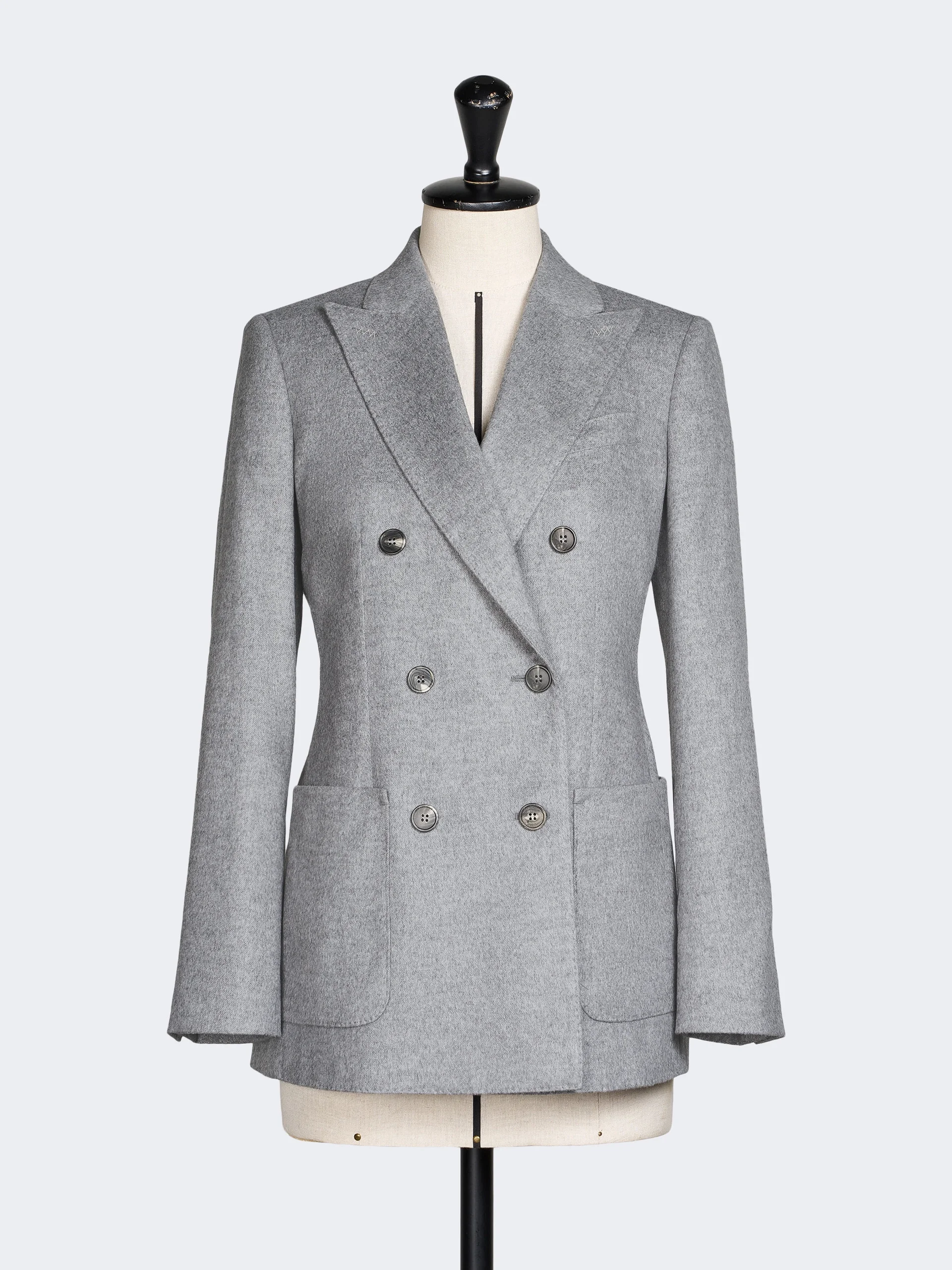 FLASH Double-breasted silk and cashmere blazer - LIGHT GREY - 1