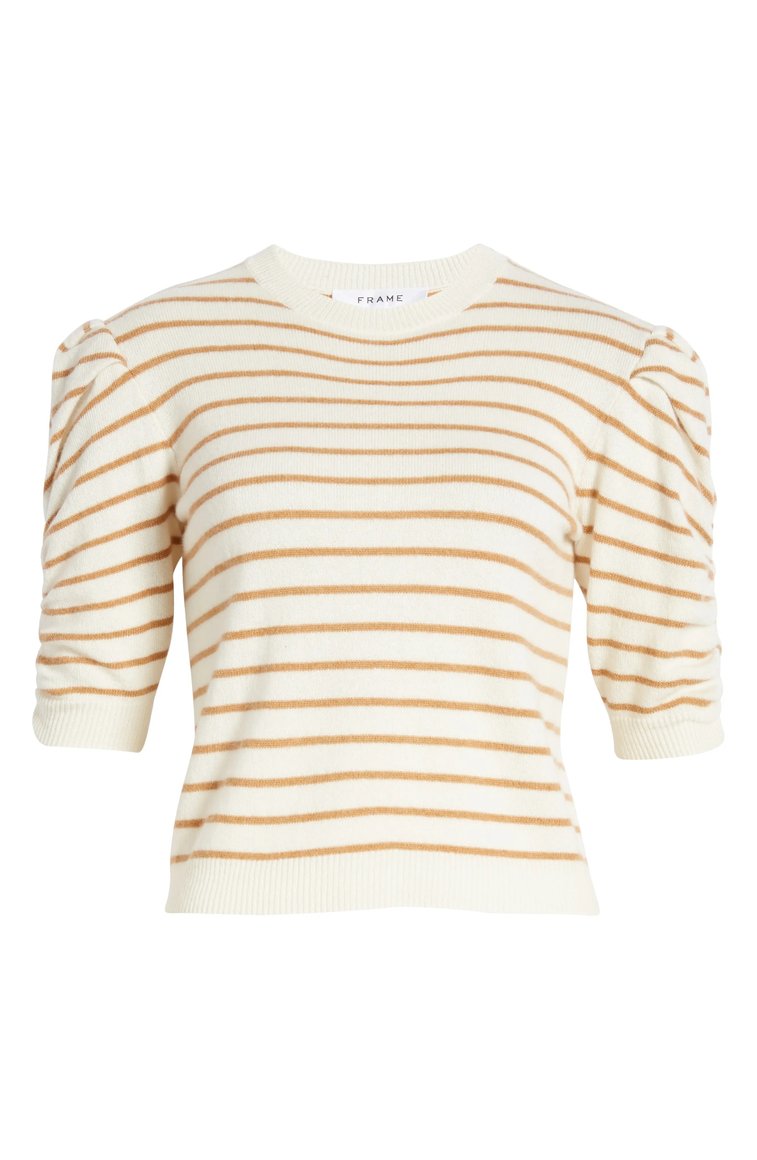 Stripe Ruched Sleeve Cashmere Sweater - 5