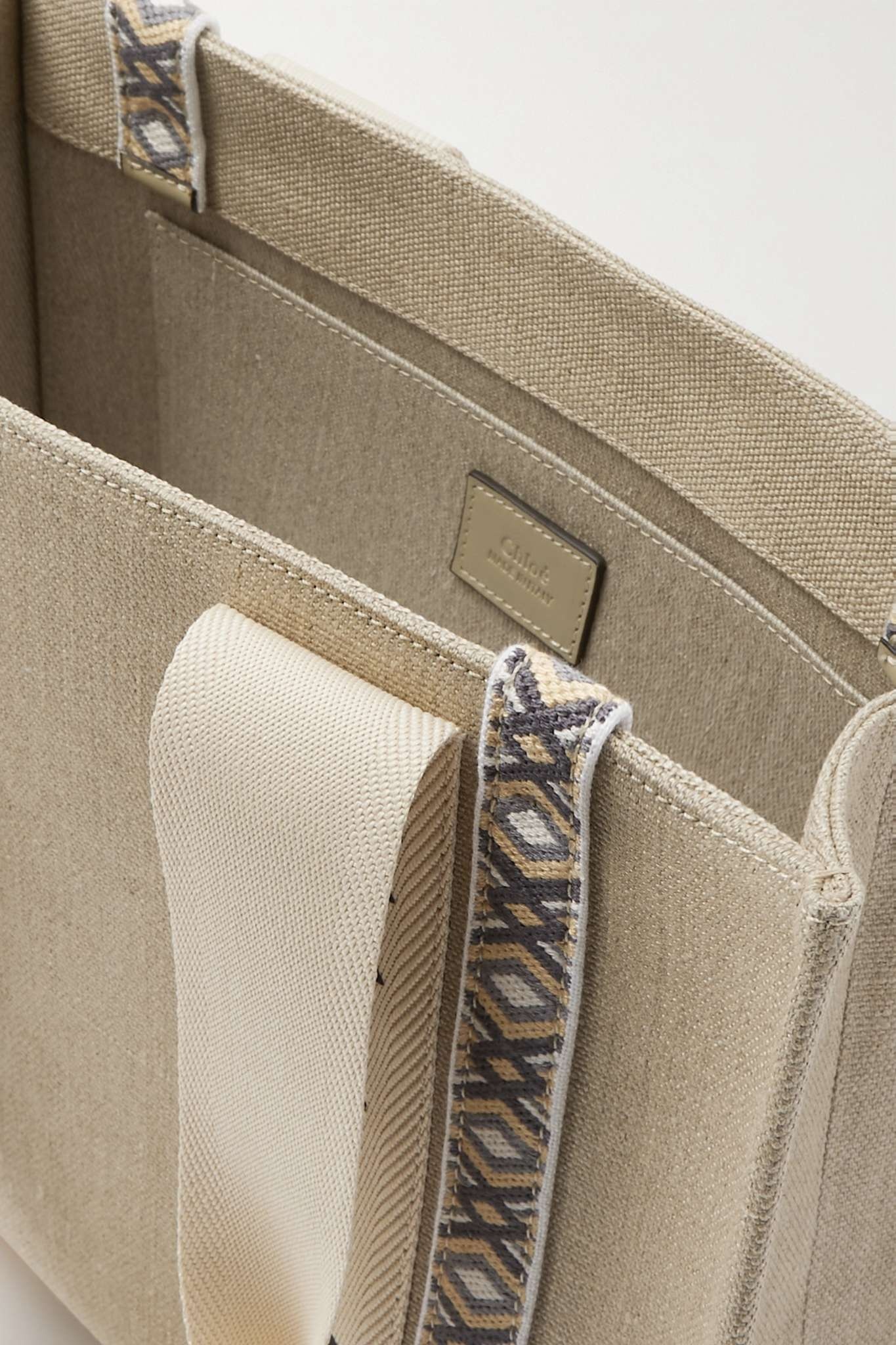 Woody medium embroidered linen-canvas tote - 5