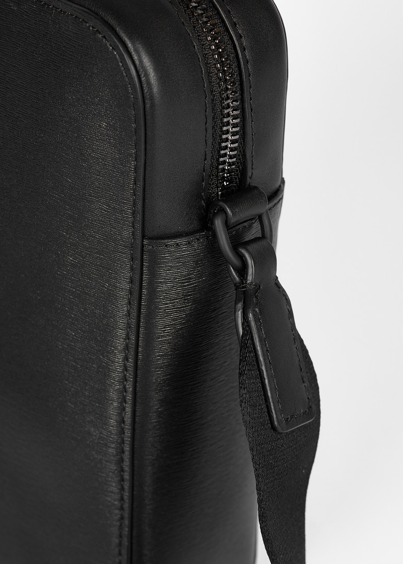 Black Straw-Grain Embossed Leather Large Flight Bag 5