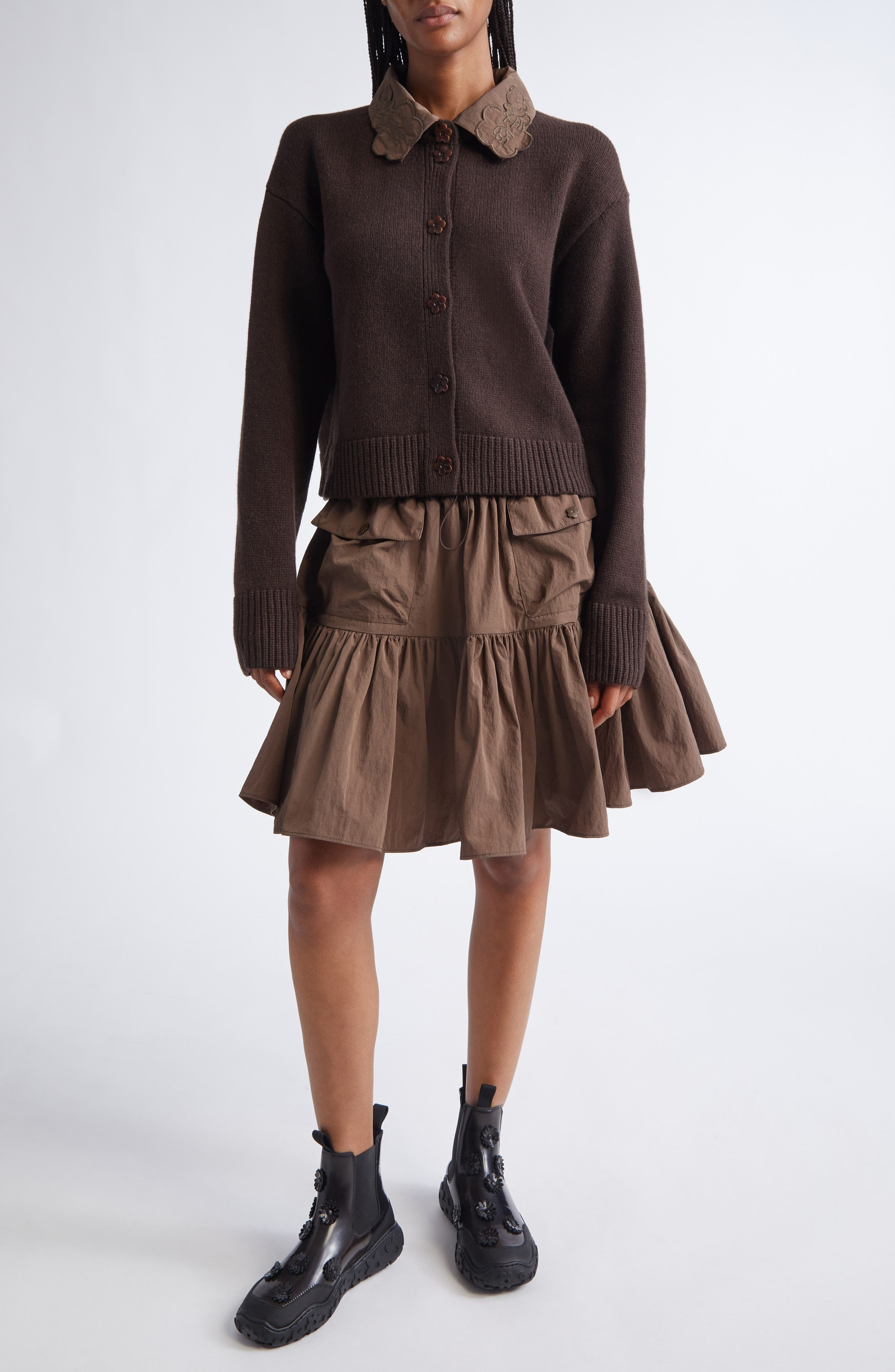 Cecilie Bahnsen Bibi Recycled Cashmere & Wool Cardigan in Brown at Nordstrom - 2