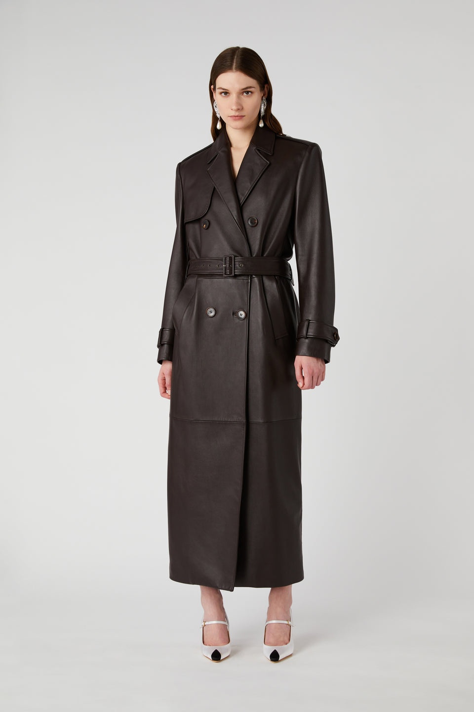 LEATHER DOUBLE BREASTED COAT WITH BELT - 4