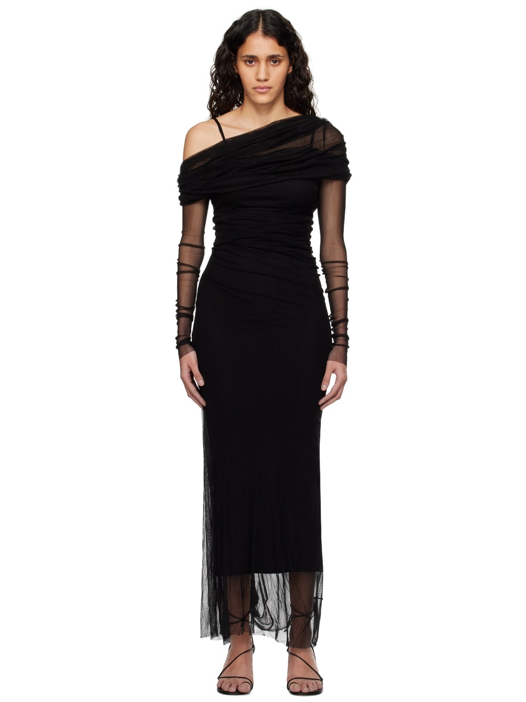 Black Veiled Maxi Dress - 1