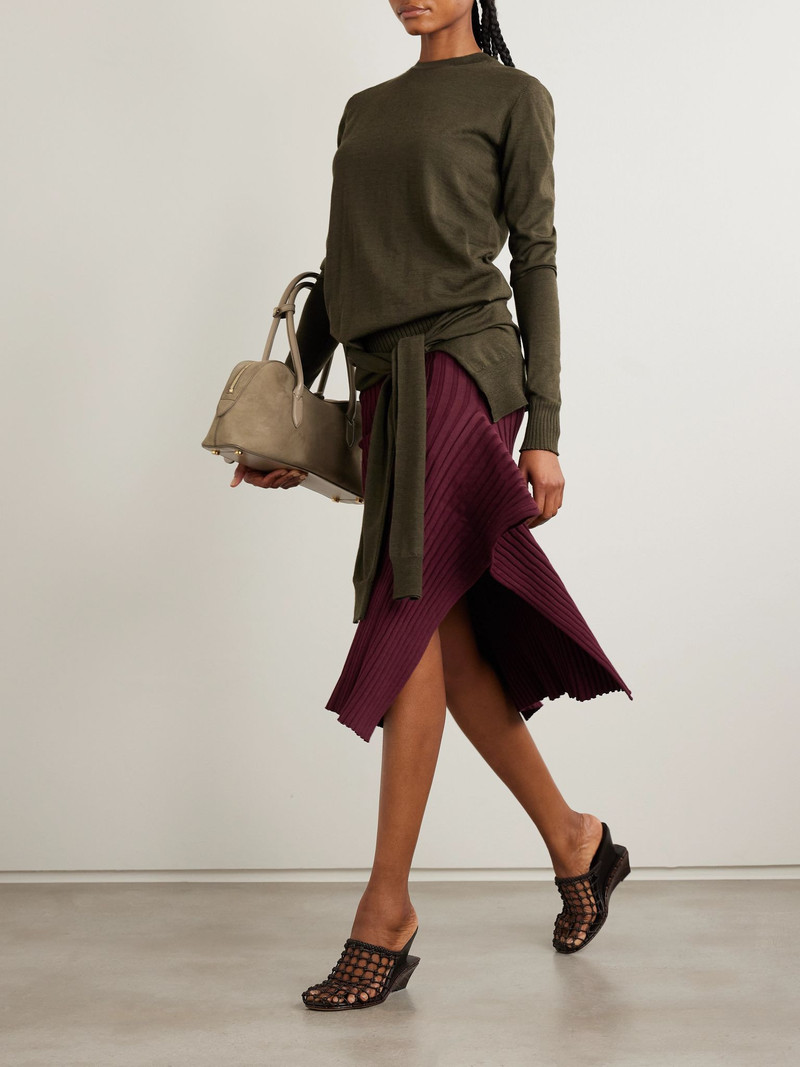 Stella McCartney Asymmetric ribbed organic cotton midi skirt Burgundy outlook