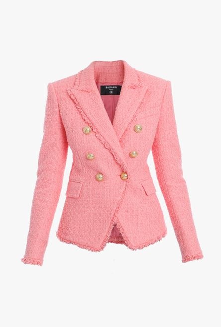 Pink tweed blazer and Balmain embroidered patch - 1