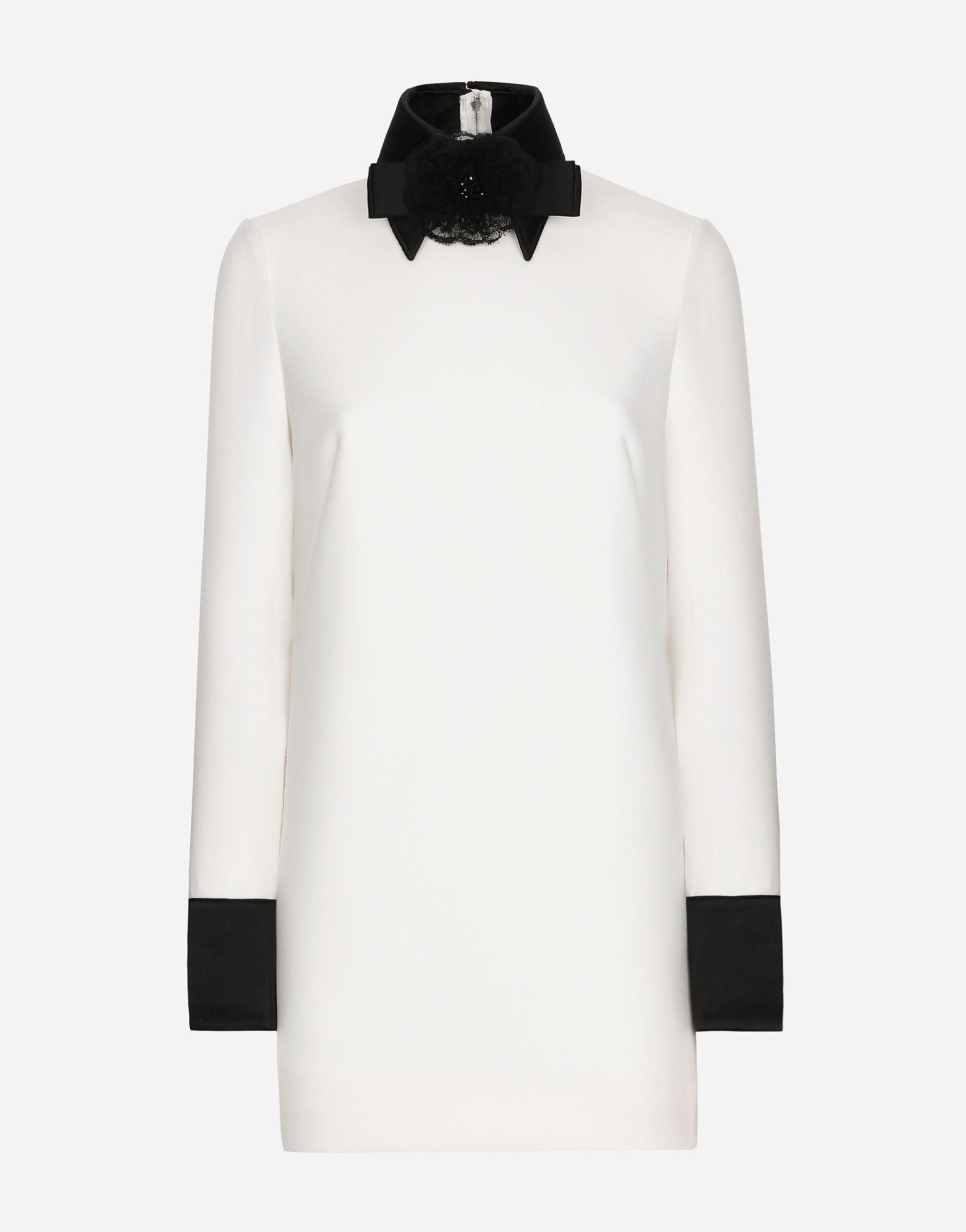 Short woolen dress with satin details - 1