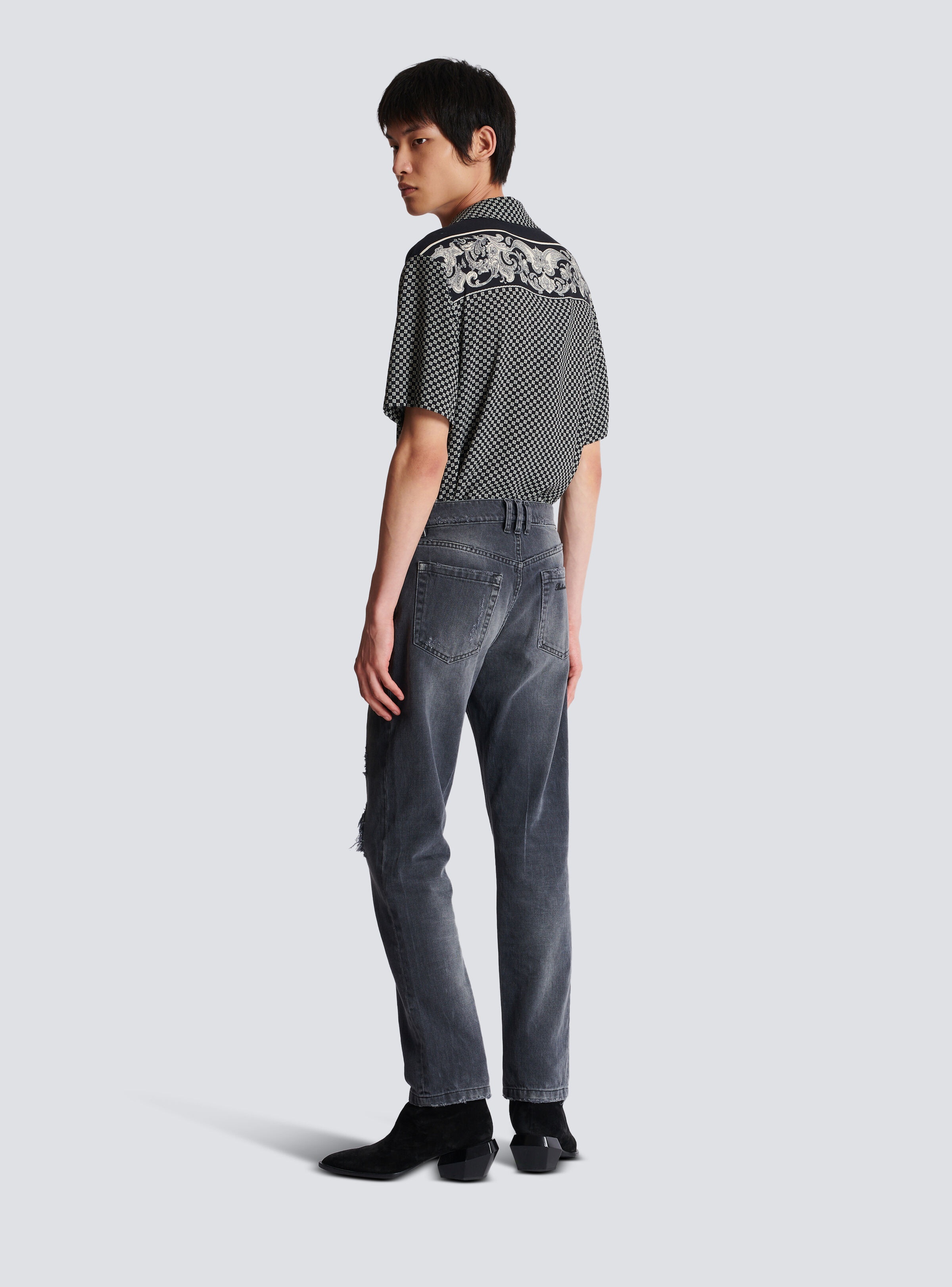 Faded denim patchwork jeans - 4