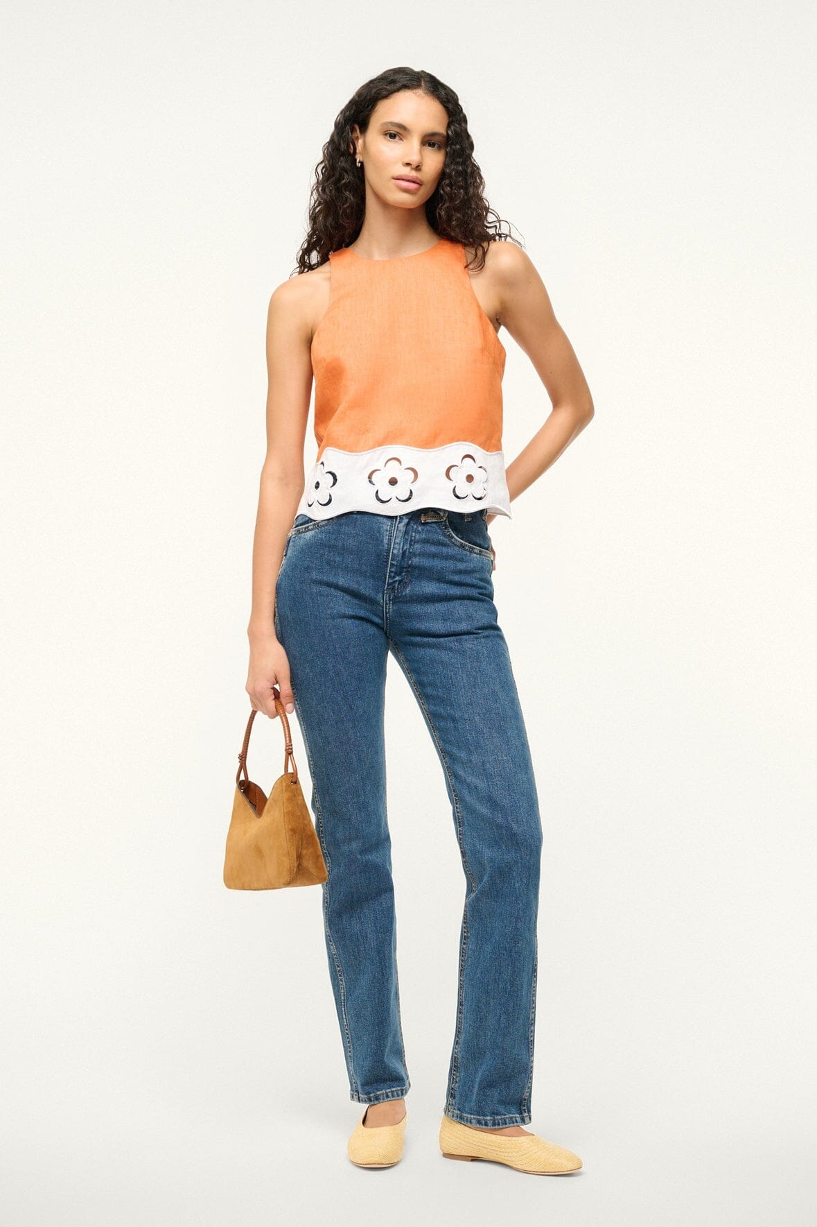 STAUD MIKA LINEN TOP APRICOT WHITE - 3