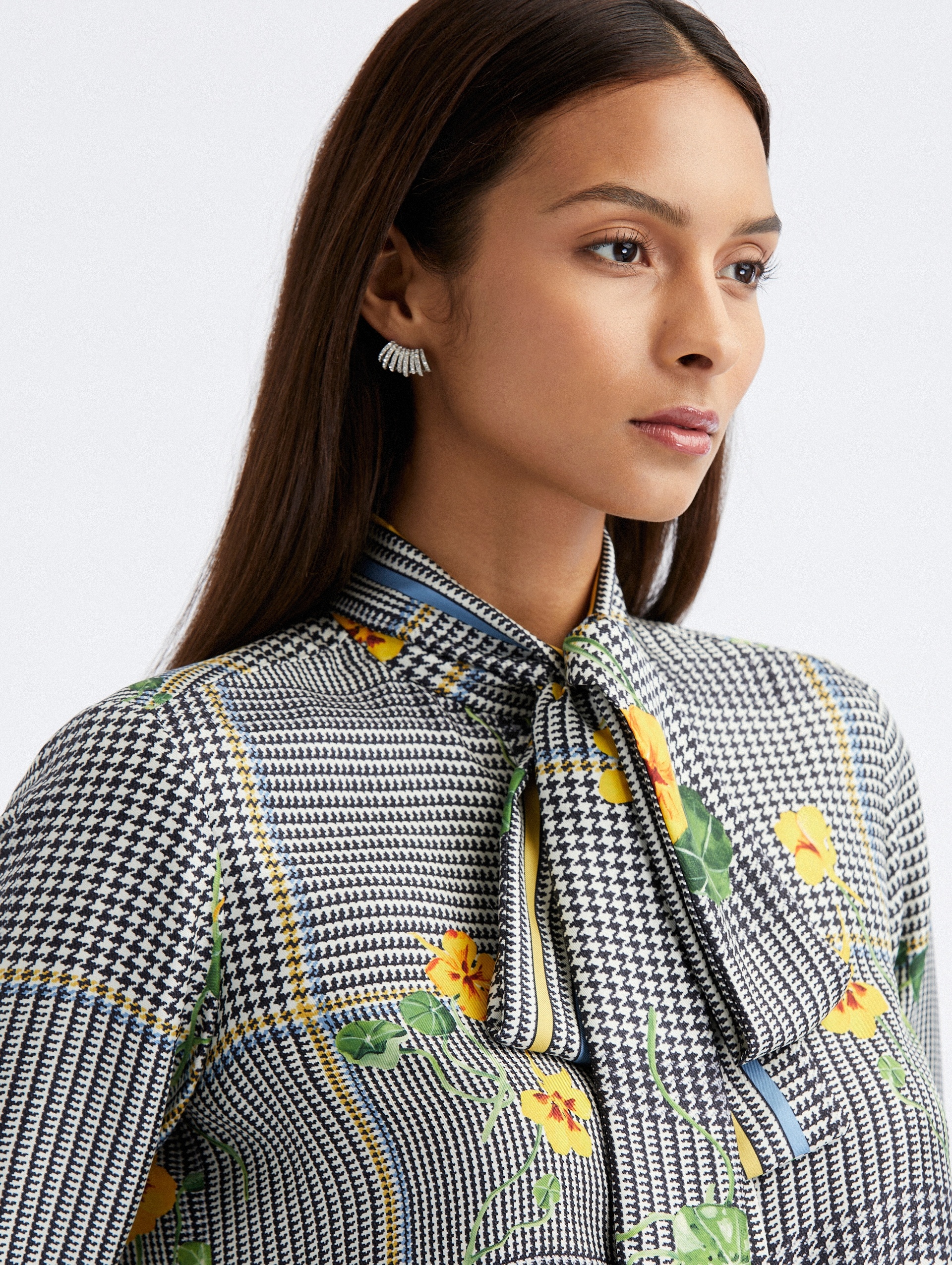 NASTURTIUM PLAID TIE NECK BLOUSE - 3