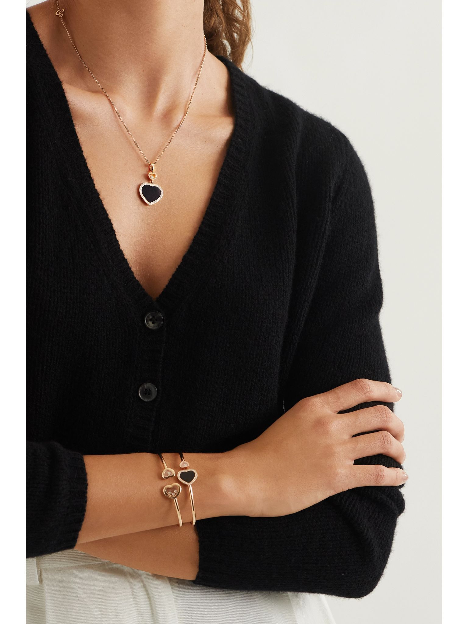 Happy Hearts 18-karat rose gold, onyx and diamond necklace Gold - 2