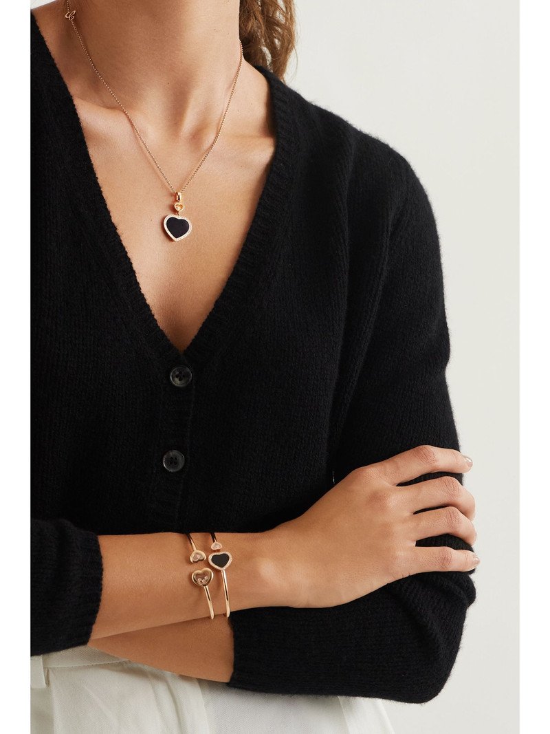 Chopard Happy Hearts 18-karat rose gold, onyx and diamond necklace Gold outlook