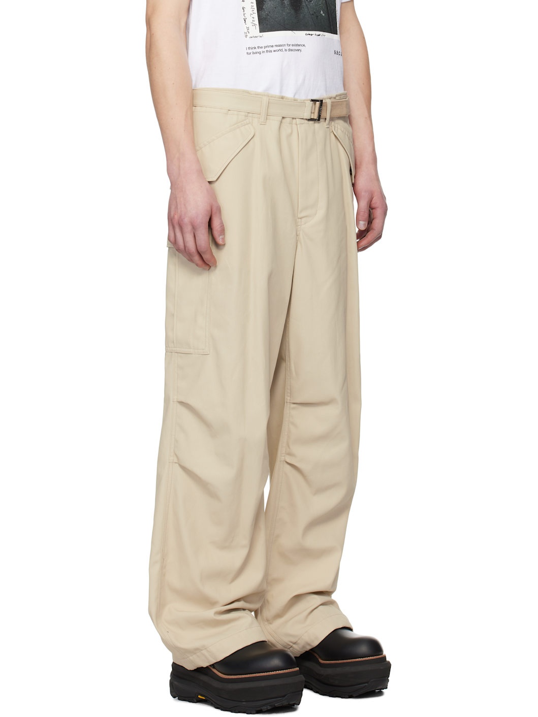 Beige Cotton Twill Cargo Pants - 2