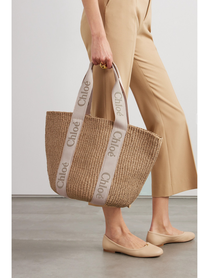 Chloé Woody Large Leather-trimmed Raffia Tote outlook