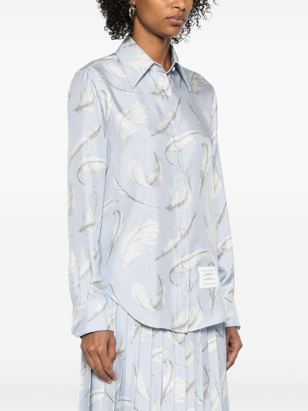 feather-print silk shirt - 3
