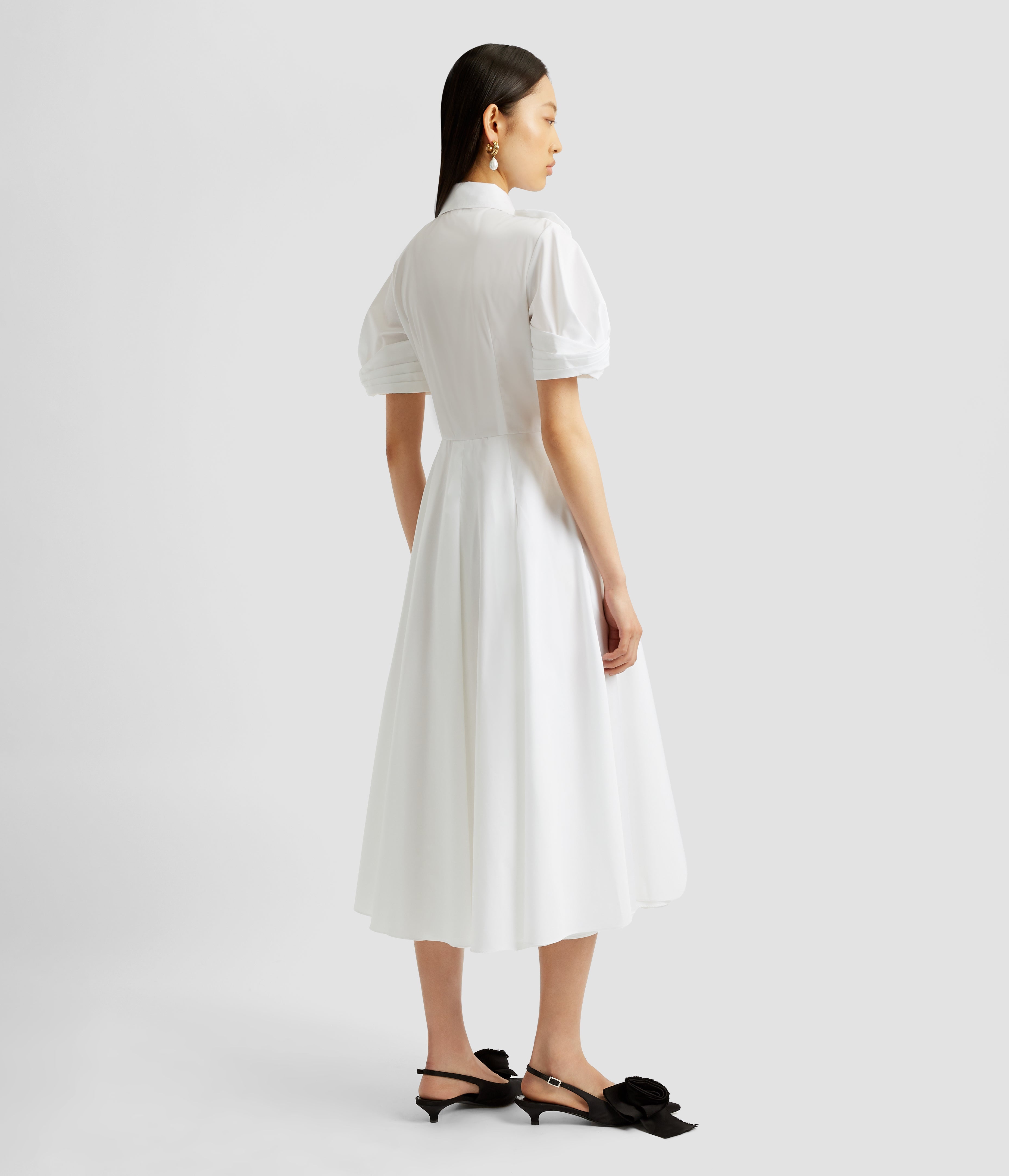 SHORT SLEEVE MIDI SHIRT DRESS WITH ROSETTES - 3