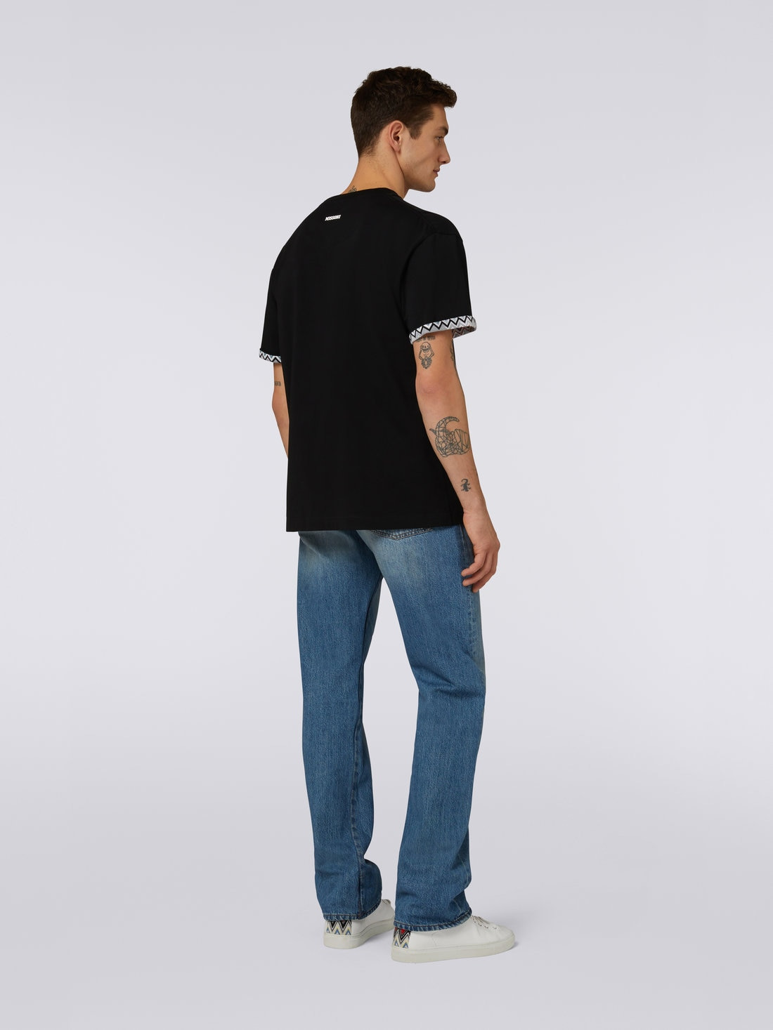 Cotton crew-neck T-shirt with knitted insert - 3