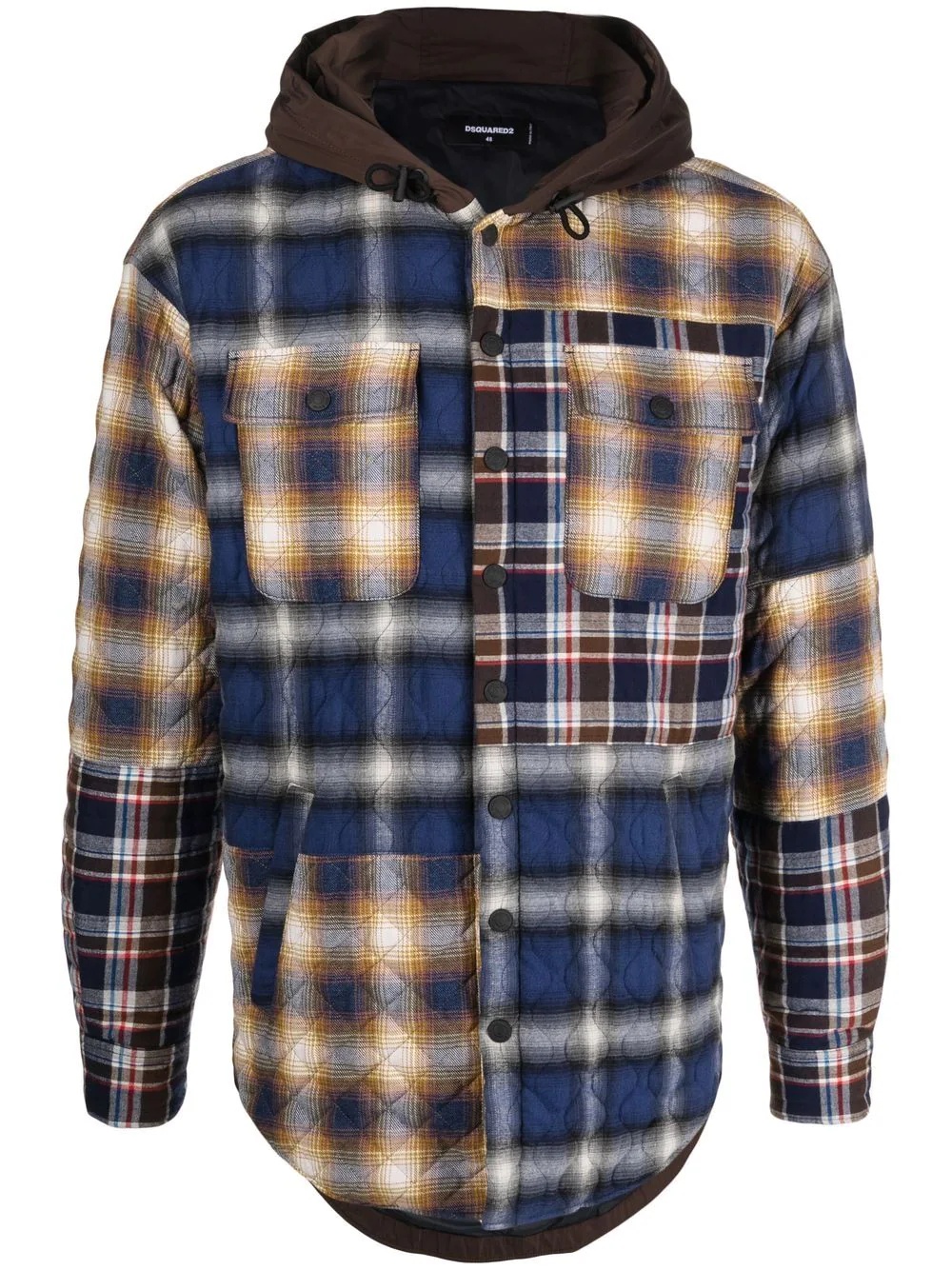 mixed-check hooded jacket - 1