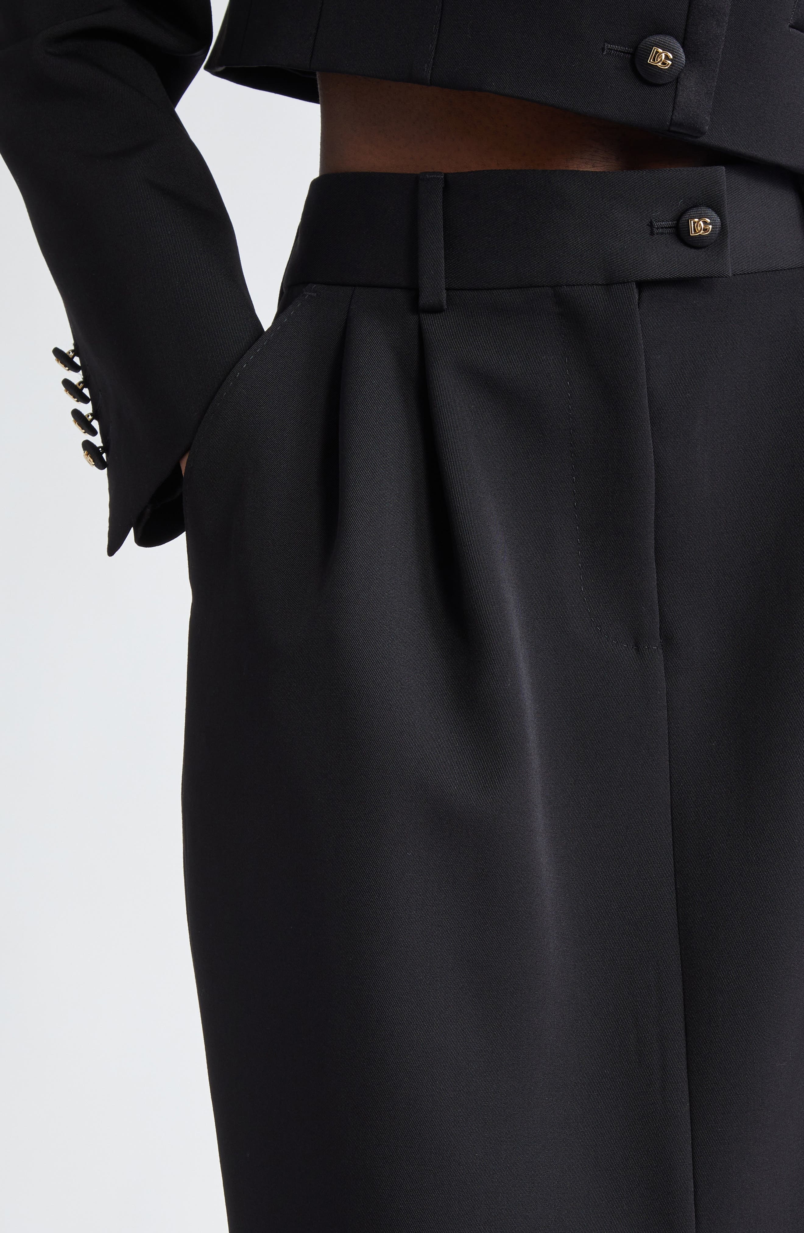 Dolce&Gabbana Pleated Virgin Wool Pencil Skirt in N0000 Nero at Nordstrom - 5