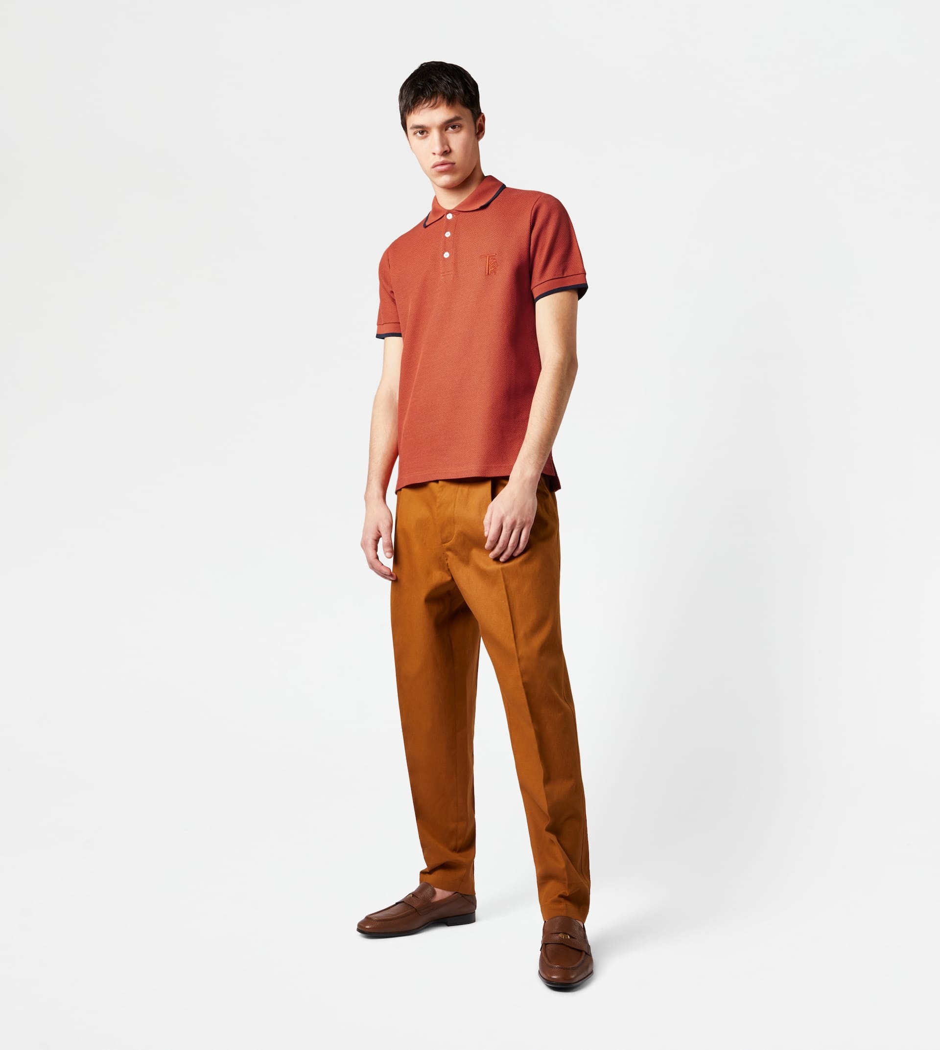 POLO SHIRT IN JACQUARD COTTON - ORANGE - 2