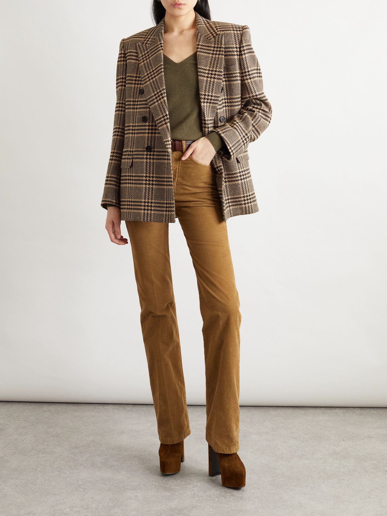 Double-breasted checked silk and cashmere-blend blazer Brown - 2