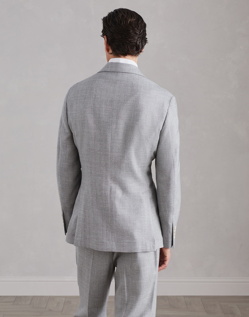 Brunello Cucinelli Comfort wool, silk and linen chevron deconstructed Cavallo blazer outlook