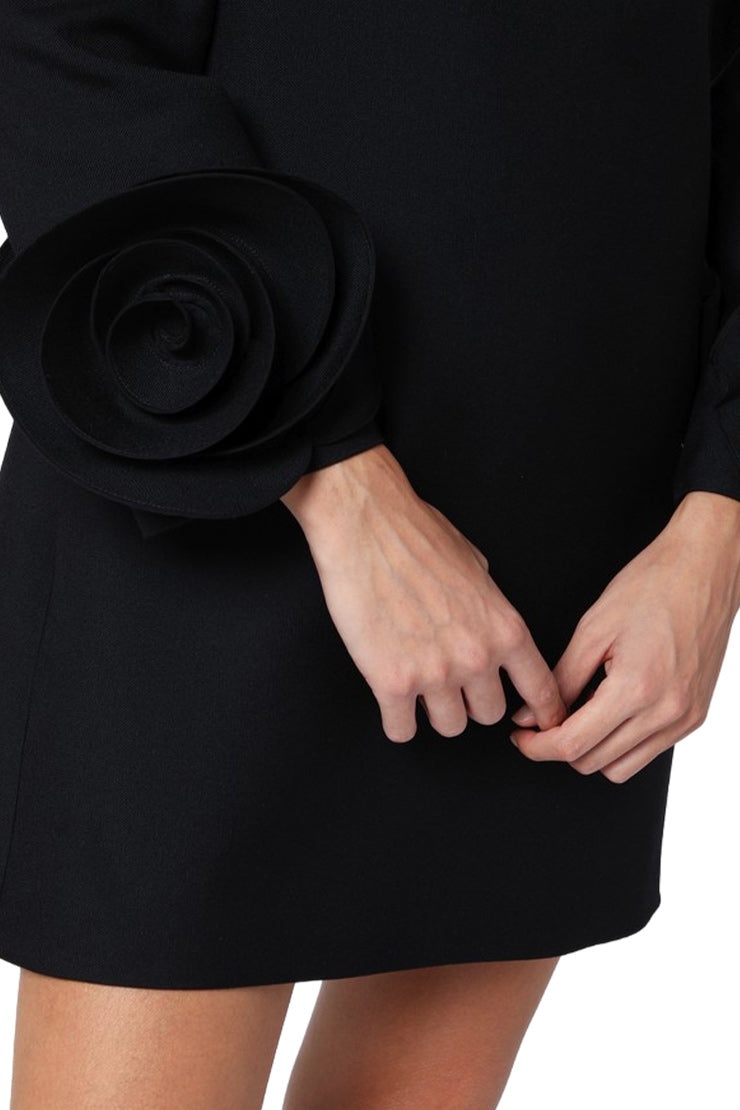 ワンピース Valentino Garavani Double Compact Drill Minidress With Rose Valentino DOUBLE COMPACT DRILL MINIDRESS WITH ROSE DETAIL