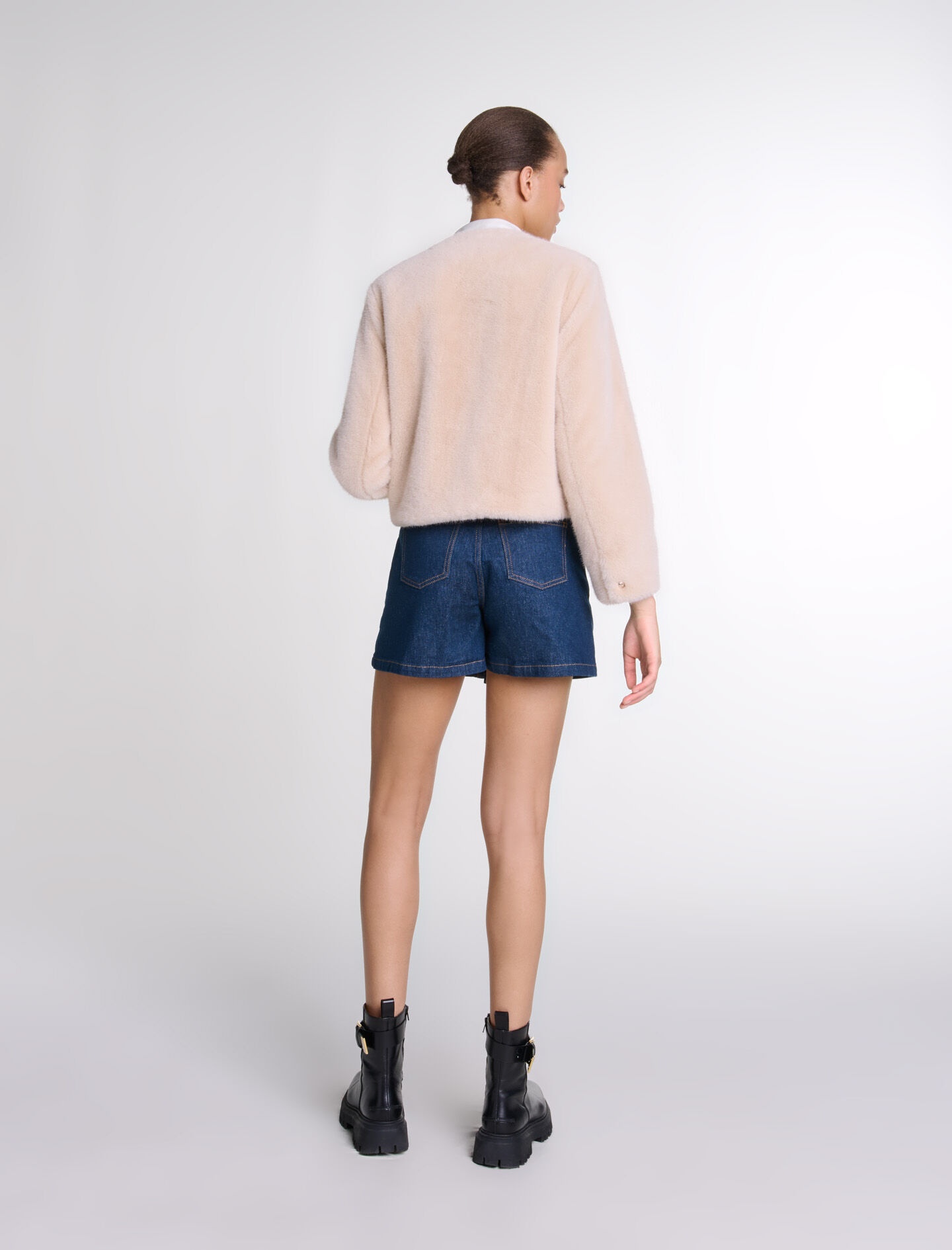 Cropped faux fur jacket - 4