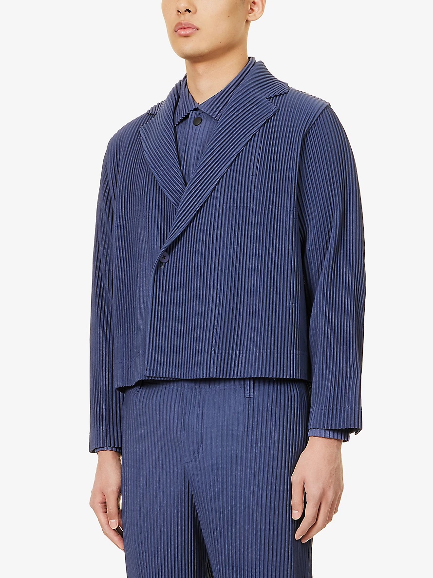 Pleated notched-lapel regular-fit knitted blazer - 3