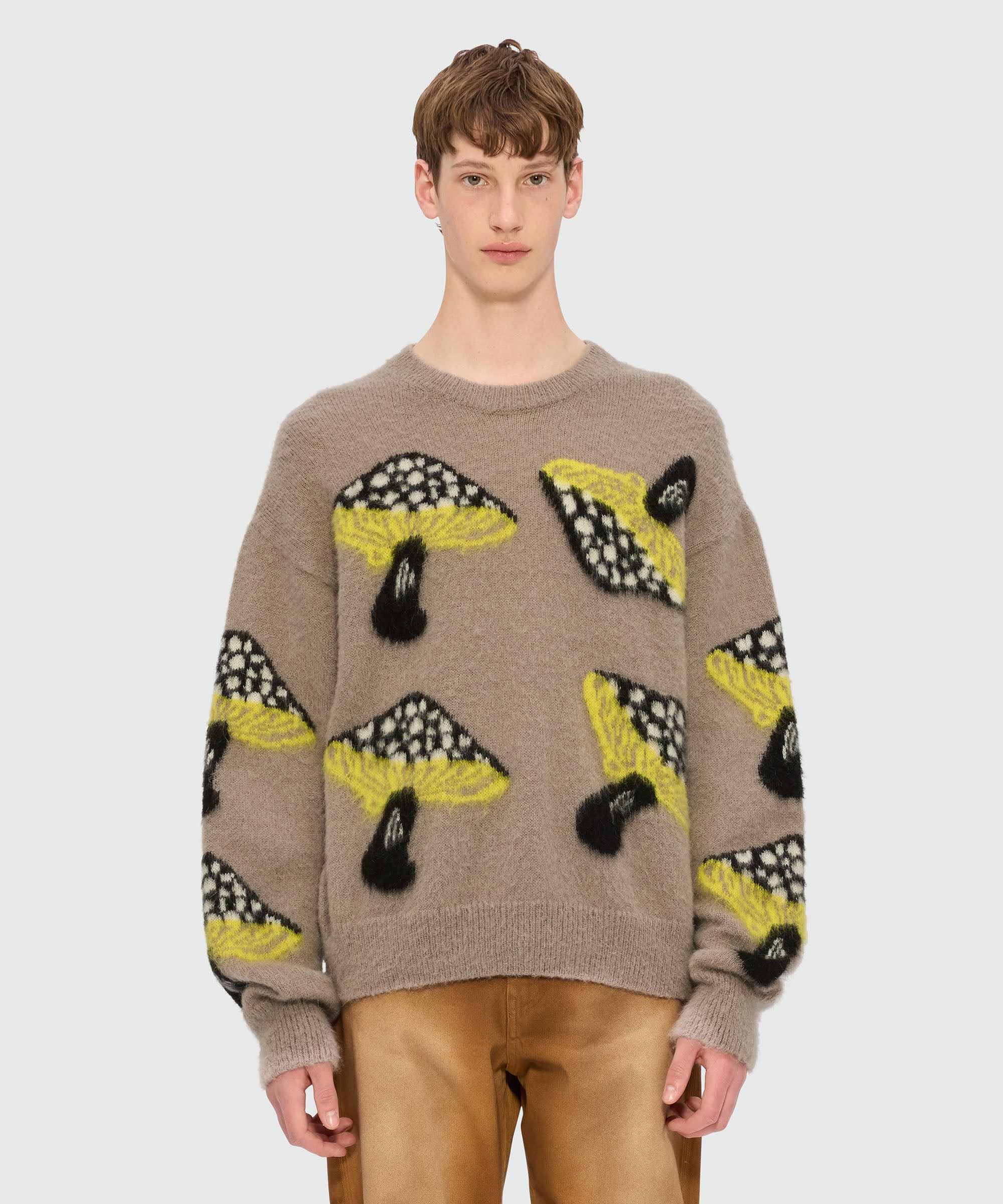 Gray brushed mohair sweater with "Fantastic Mushroom" jacquard pattern - 2