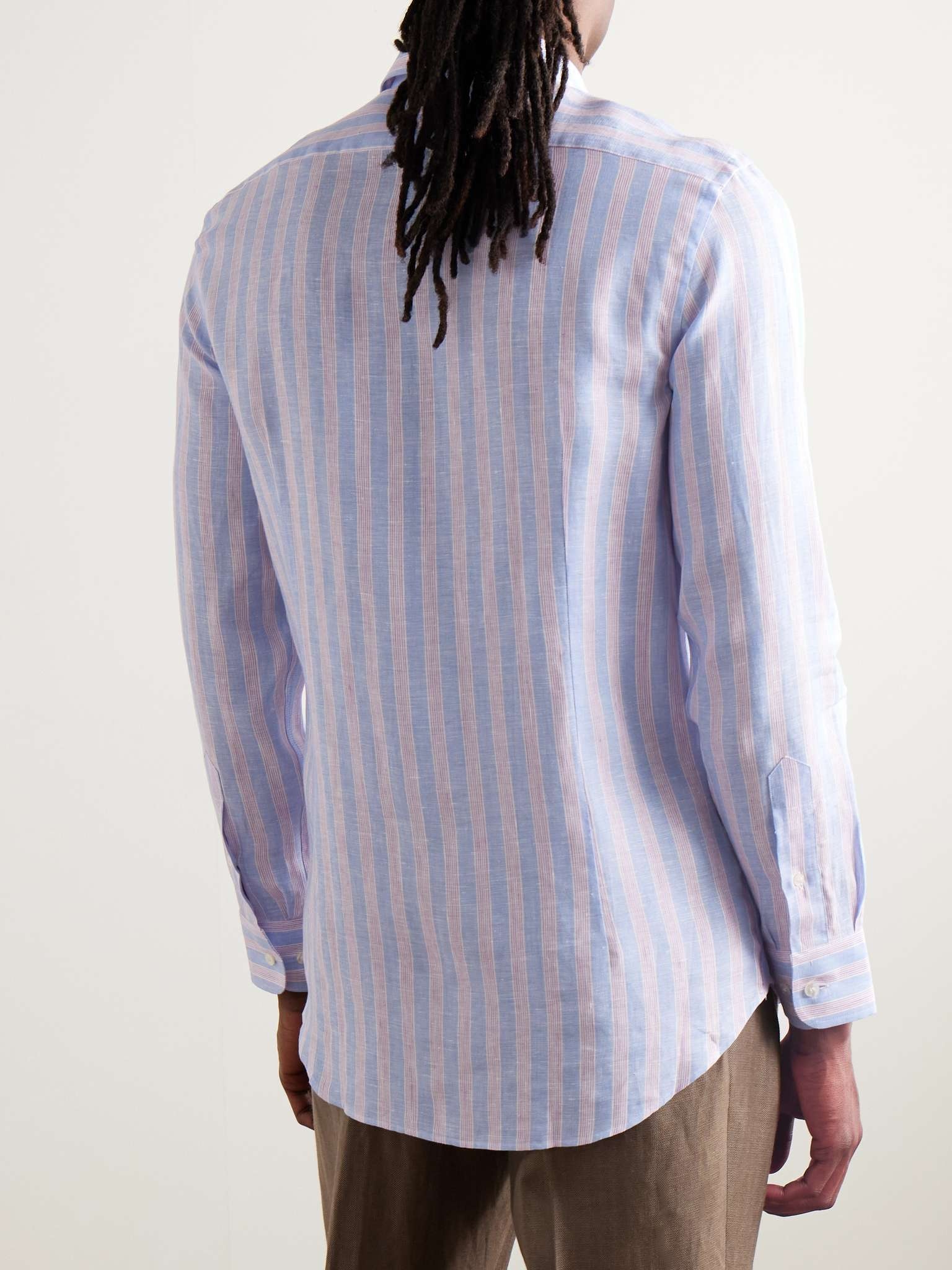 Slim-Fit Logo-Embroidered Striped Linen Shirt - 4