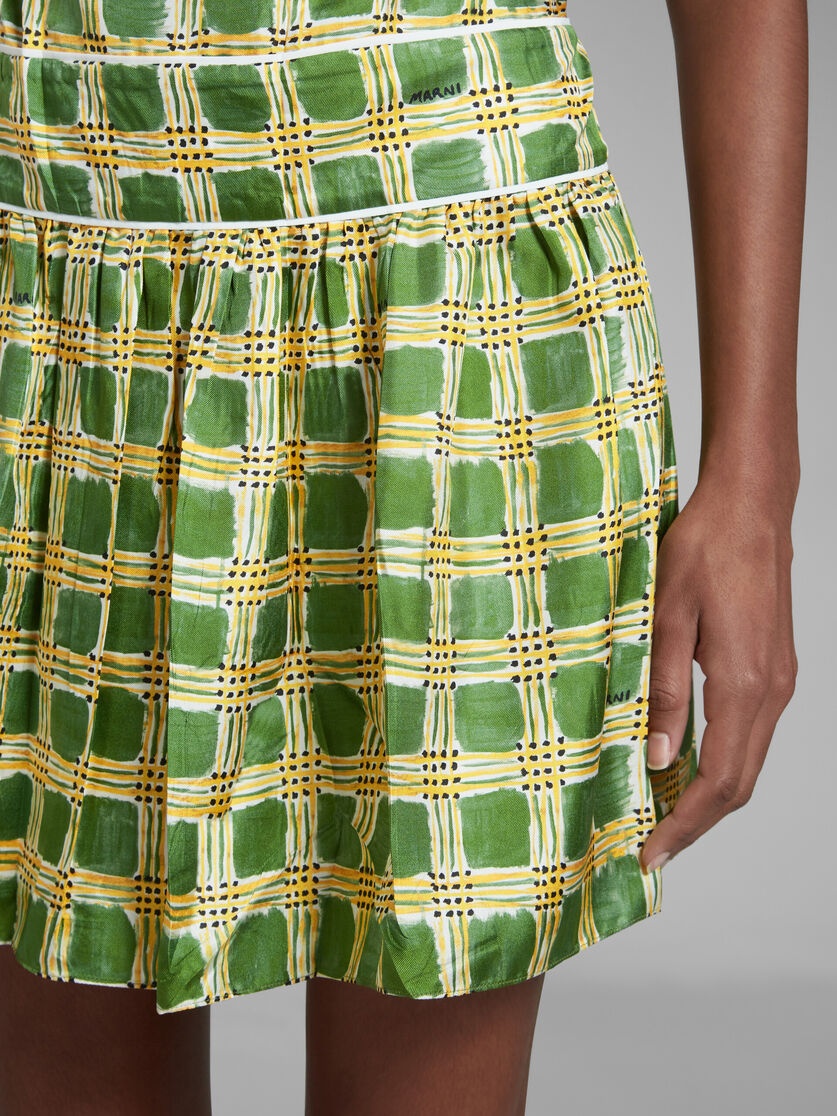 GREEN SILK TWILL DRESS WITH CHECK FIELDS PRINT - 5
