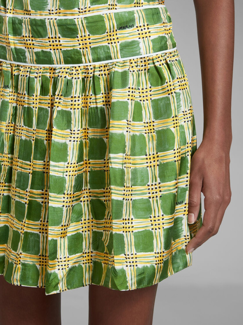 GREEN SILK TWILL DRESS WITH CHECK FIELDS PRINT 5