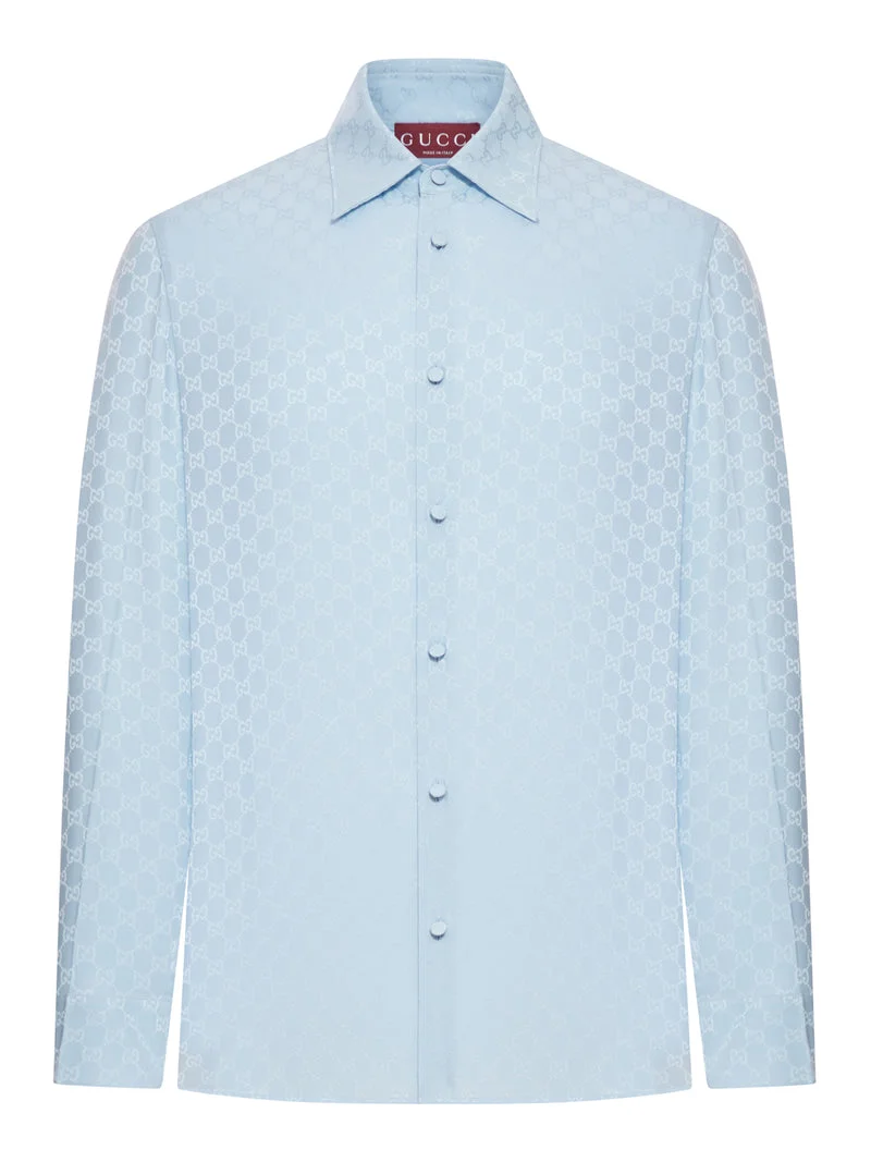 Gucci Men Gg Jacquard Silk Shirt - 1