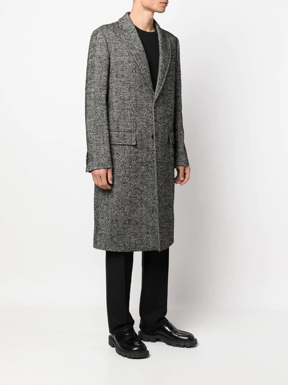 herringbone single-breasted coat - 3