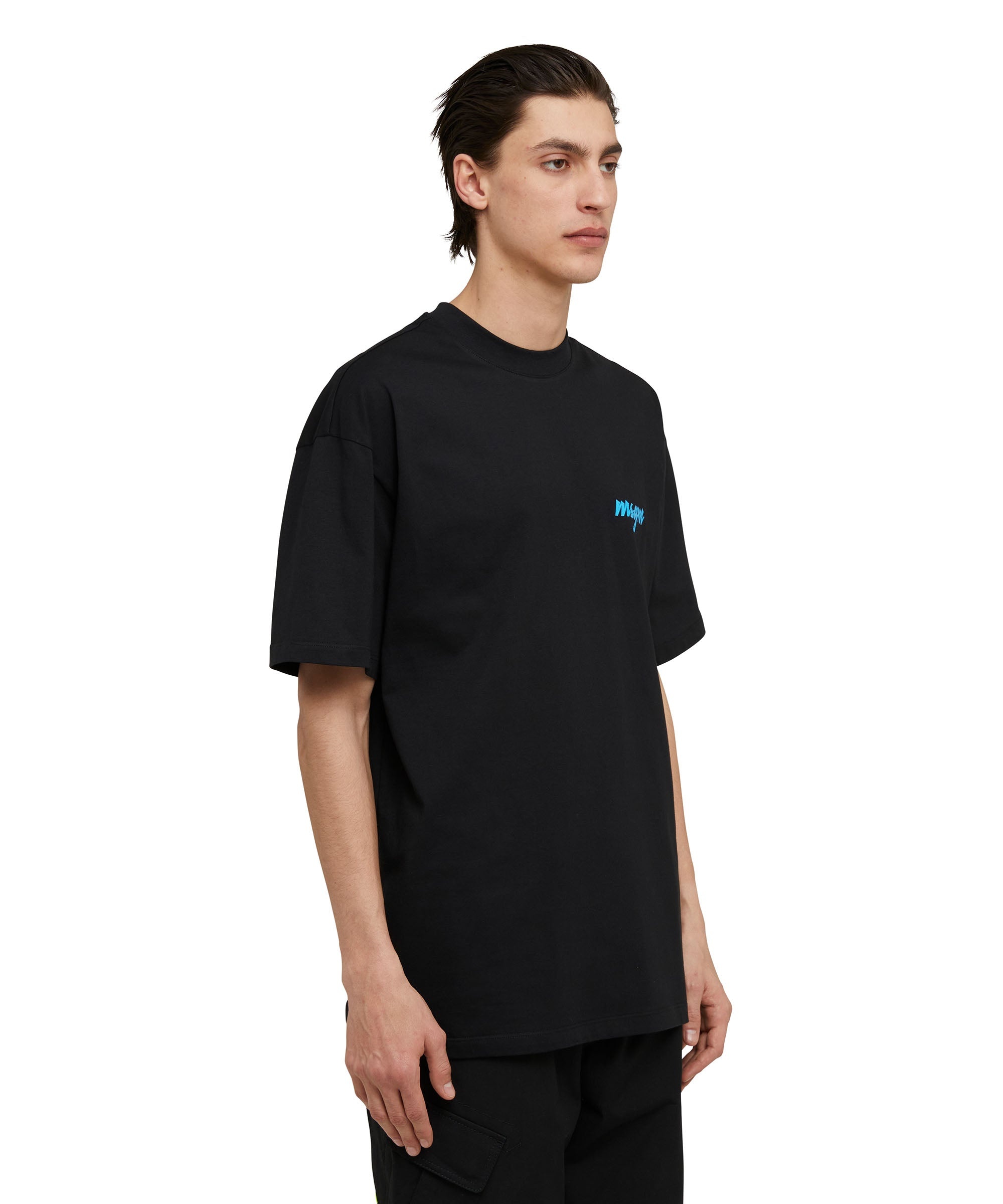 Cotton crewneck t-shirt with embroidered multicolor logo in cursive - 4