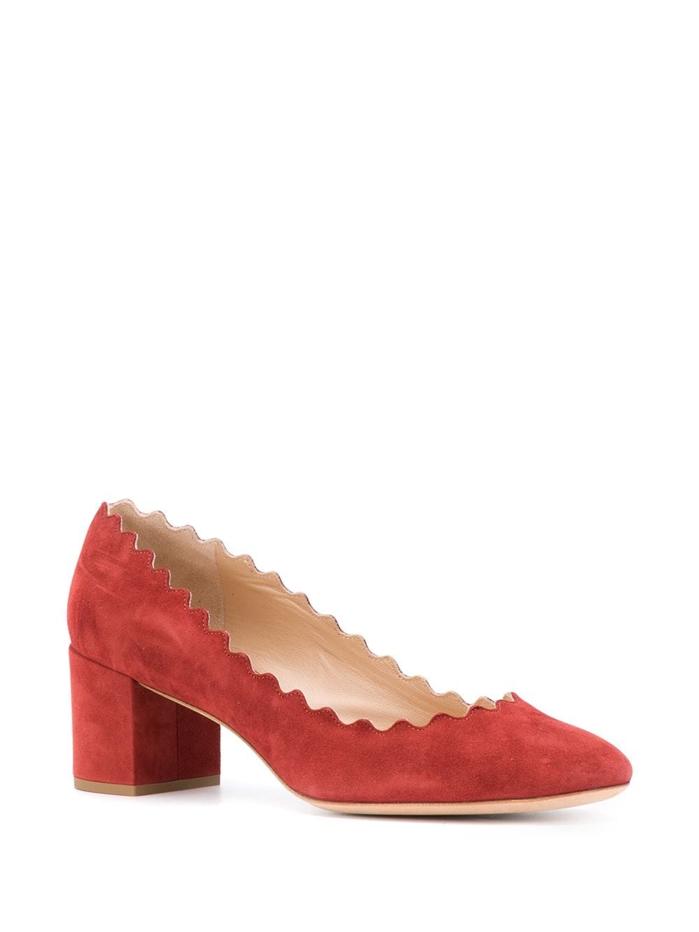 block heel suede shoe with scalloped edging - 2