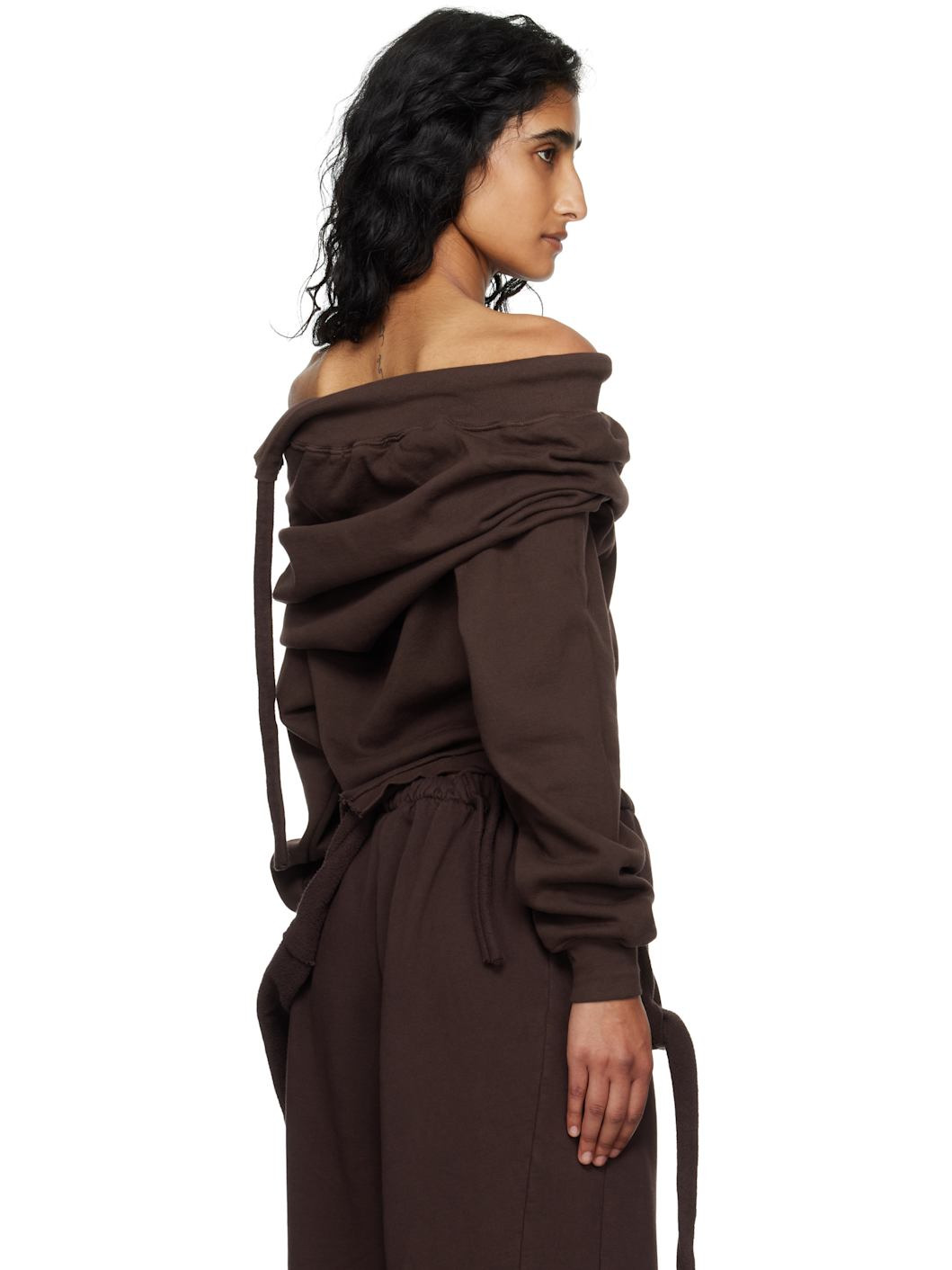 Brown Off-Shoulder Slouchy Sweater - 3