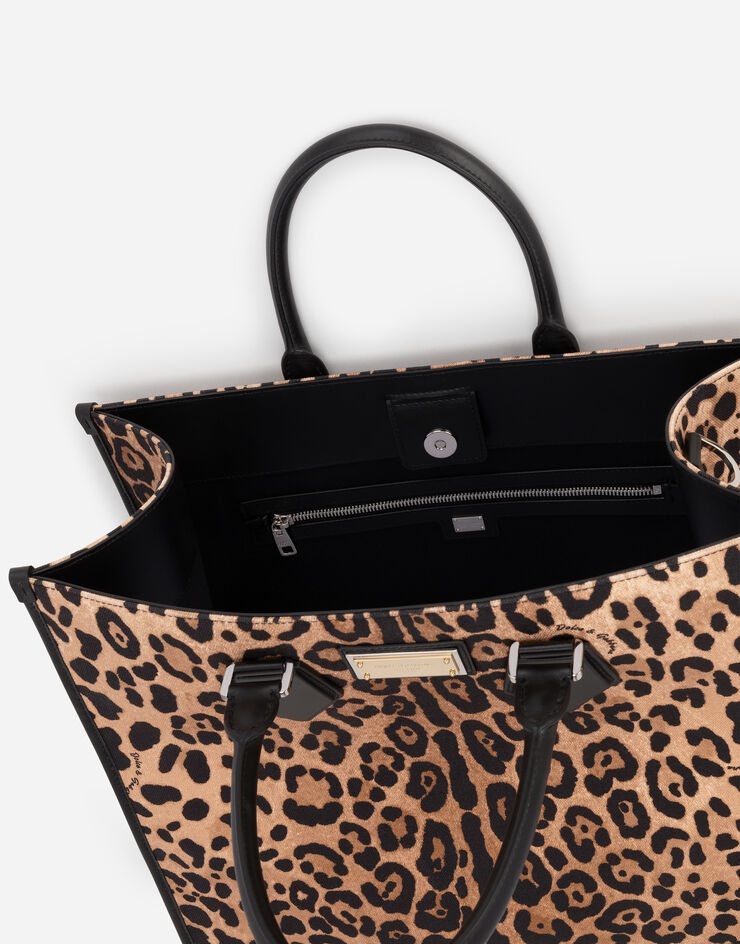 Leopard-print canvas shopper with calfskin nappa details - 5