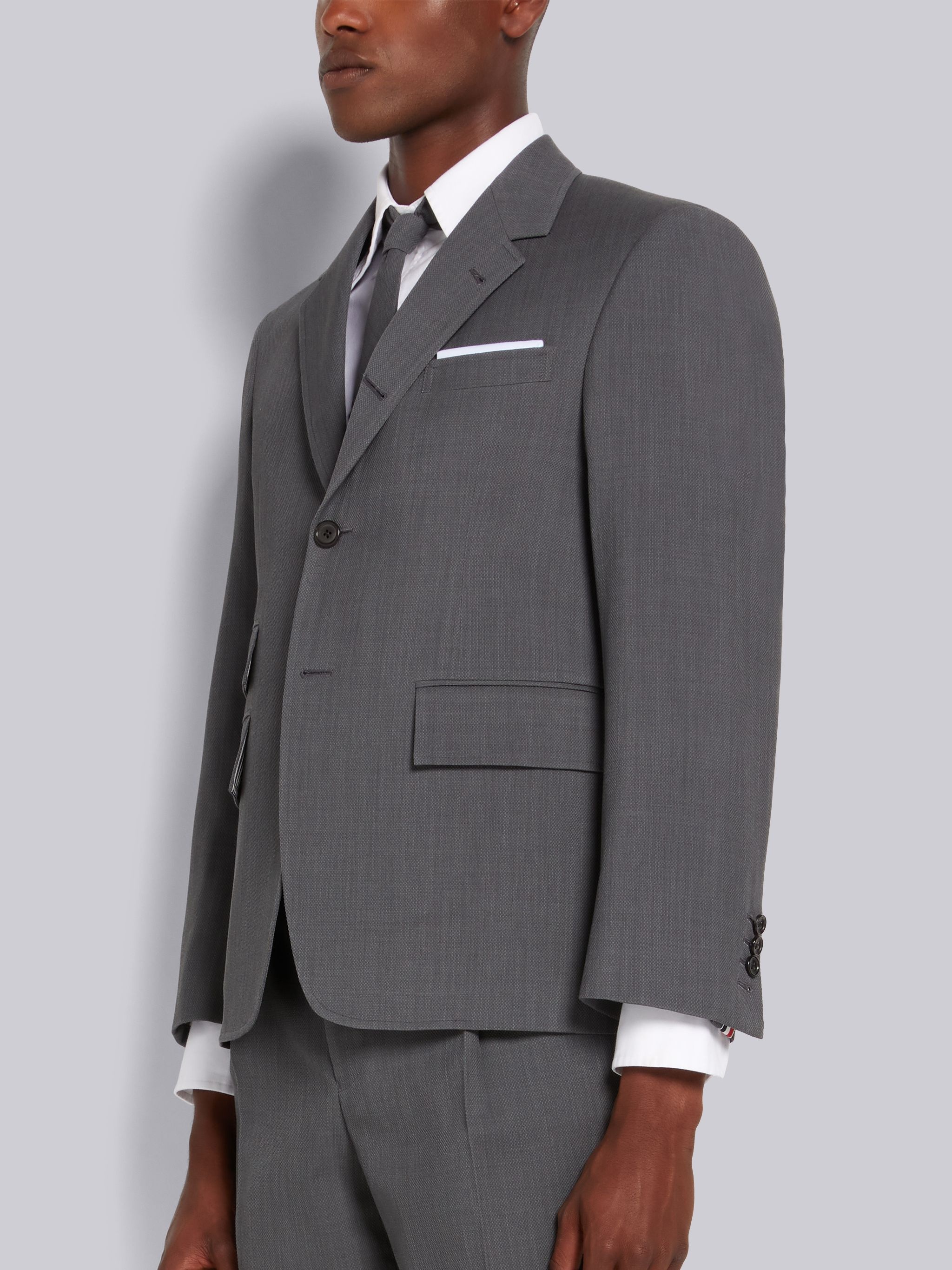 Medium Grey Wool Pique Suiting Single Vent Jacket - 2