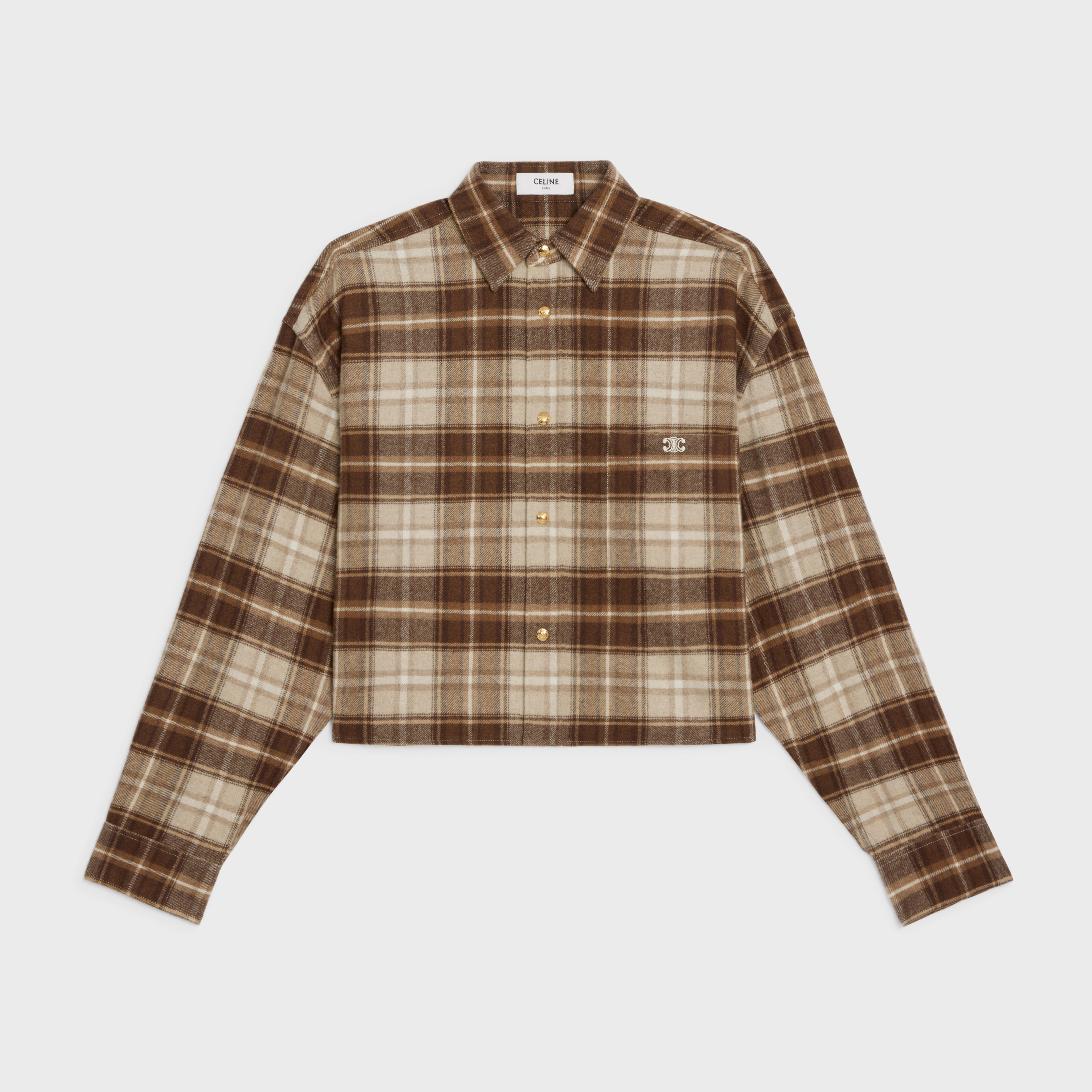 CROPPED SHIRT IN CHECKED CASHMERE - 1